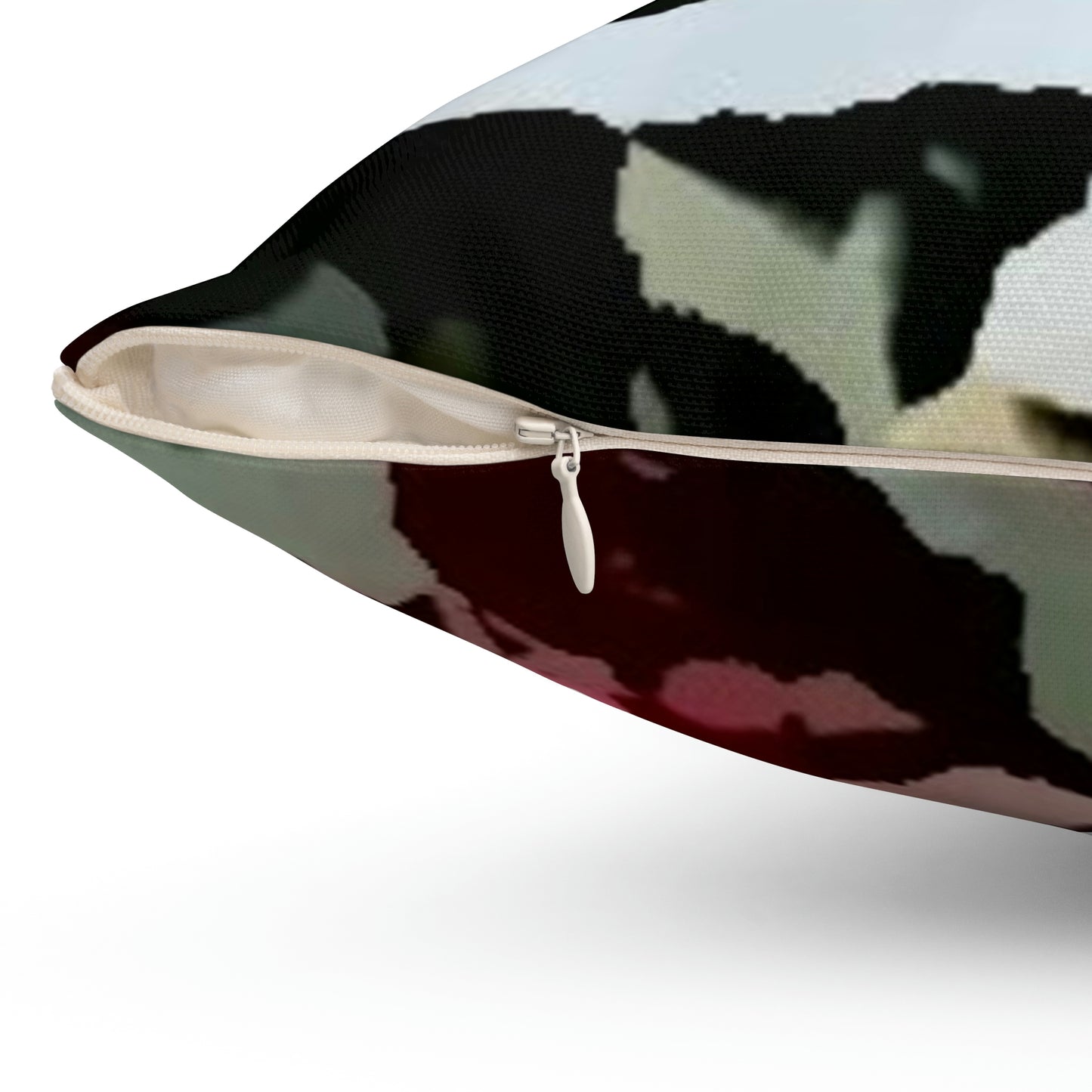 Spun Polyester Square Pillow ... "A Friendly Flower" ... Pointsettia 'Pointing' ... Original Works ... (Supplied Photograph) ...