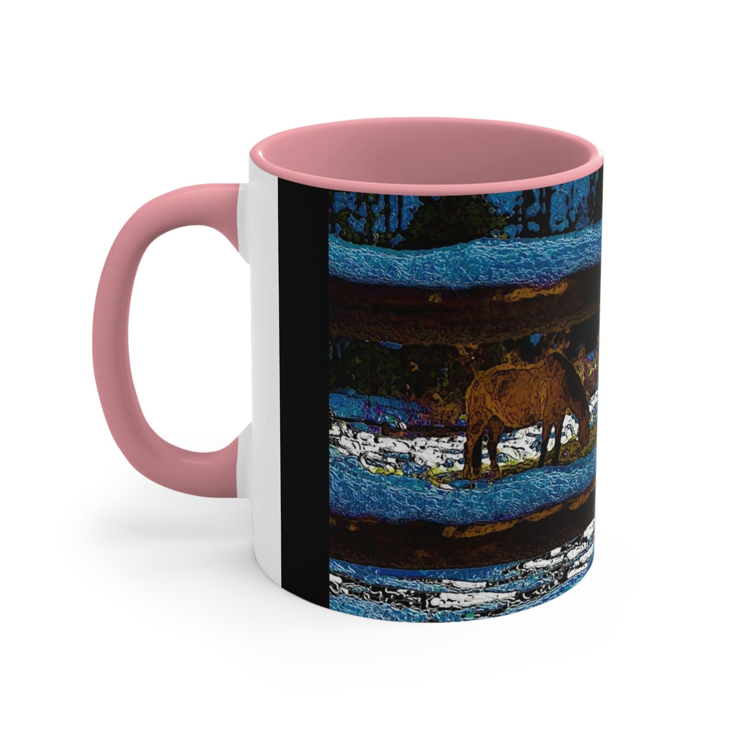 Accent Coffee Mug, 11oz ... A Horse ... A Saddle ...  Foraging Through The Snow ...  An_Asses 'Cry' ... Central Idaho, November 2022 ...  Original Works ...