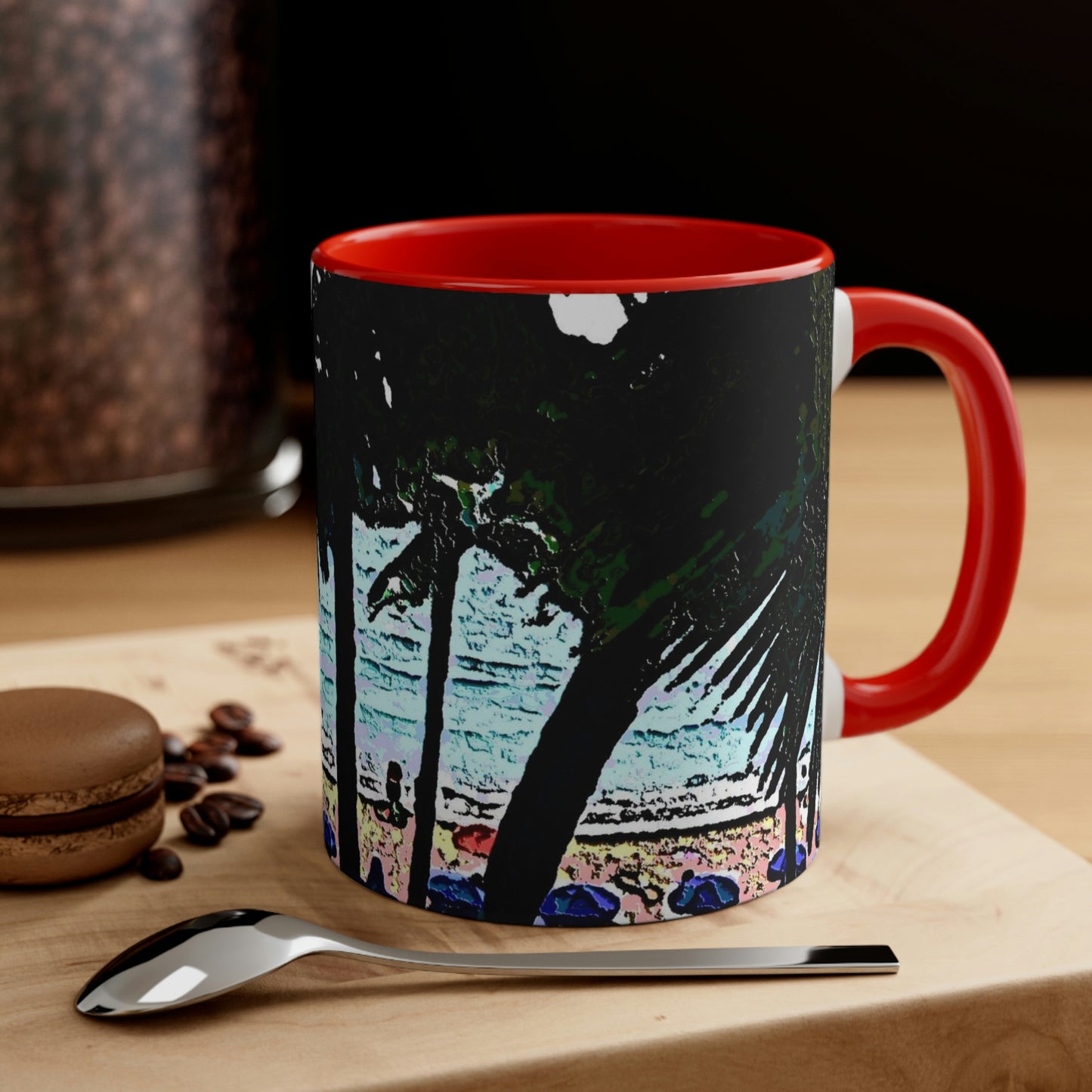 Accent Coffee Mug, 11oz ... "A Beautiful Beach Amongst The Palms" ... The Outrigger Waikiki, Honolulu, Oahu ... Original Works ...