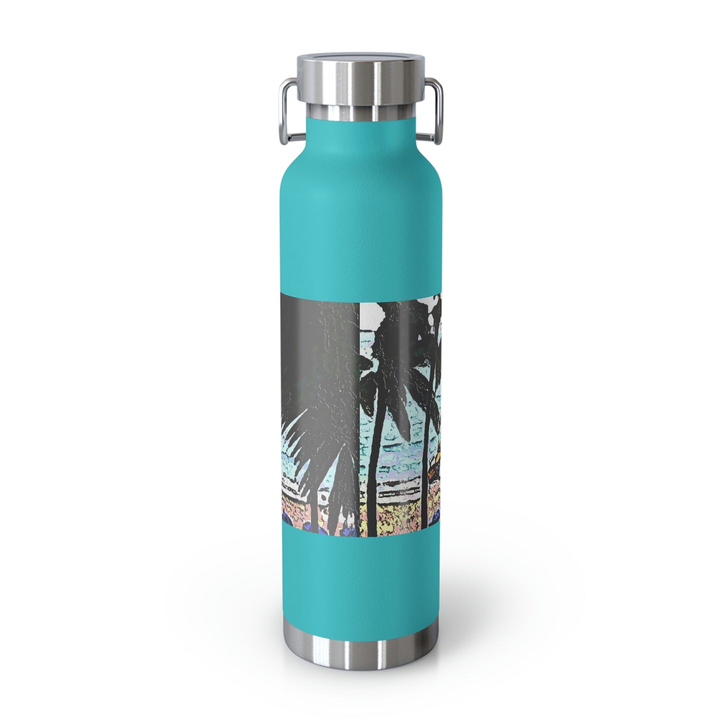 Copper Vacuum Insulated Bottle, 22oz ... "A Beautiful Beach Amongst The Palms" ... The Outrigger Waikiki, Honolulu, Oahu ... Original Works ...