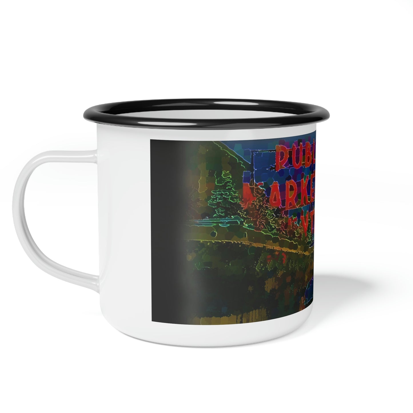 Enamel Camp Cup ... "Sleepless-In-Seattle ... At-The-Market" ... Series-1 ...