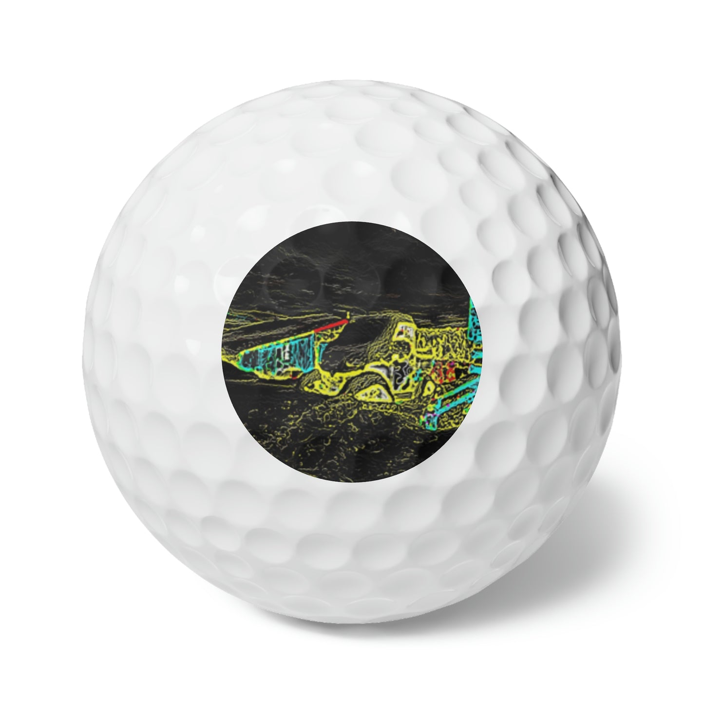 Golf Balls, 6pcs ... "Snow Vehicle In Snow Storm At-Rest" ... Circa 12Mar23 ... Central Idaho ... 18-Hours Rendering Time: Original Works ...
