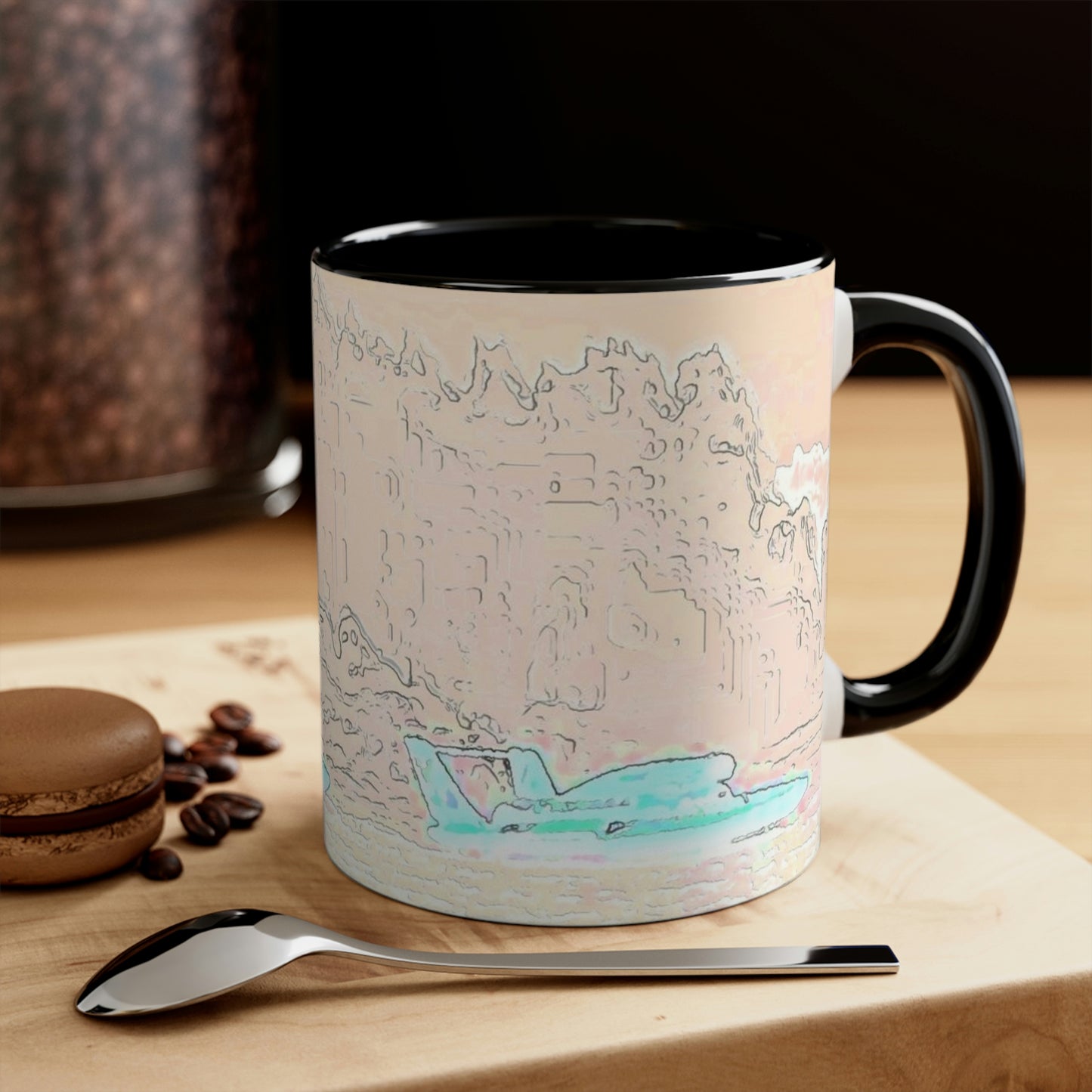 Accent Coffee Mug, 11oz ... Seattle Columbia Cup On Lake Washington ... "Dave Wilcox Heads For The Win" ... Associate Gift-Photo ... Original Works ...
