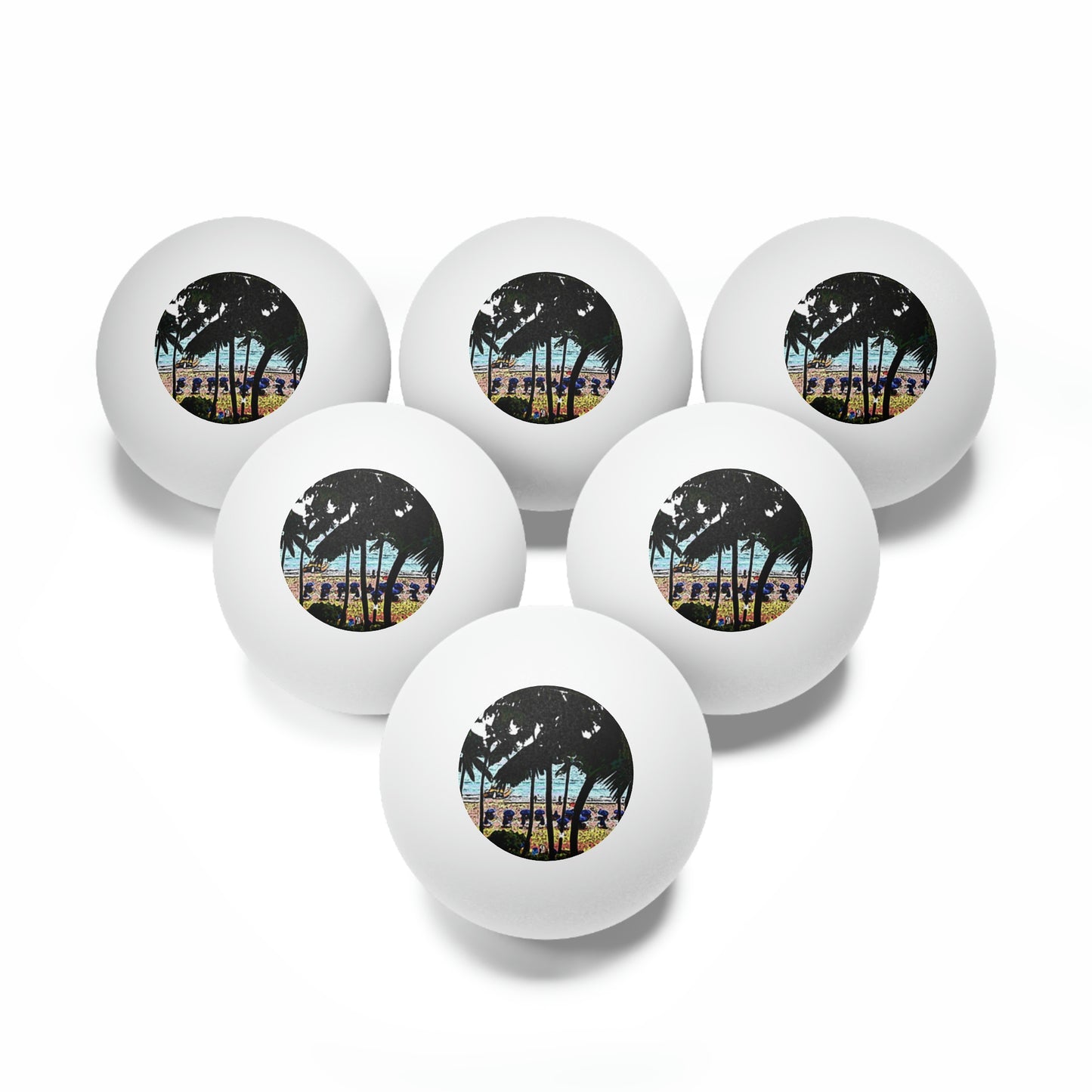 Ping Pong Balls, 6 pcs ... "A Beautiful Beach Amongst The Palms" ... The Outrigger Waikiki, Honolulu, Oahu ... Original Works ...