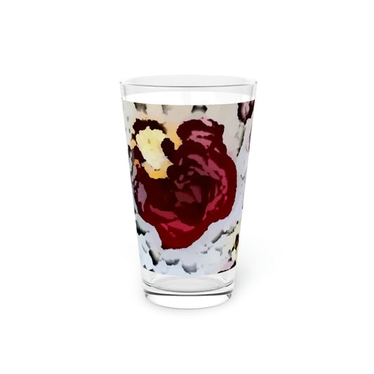 Pint Glass, 16oz ... "A Friendly Flower" ... Pointsettia 'Pointing' ... Original Works ... (Supplied Photograph) ...