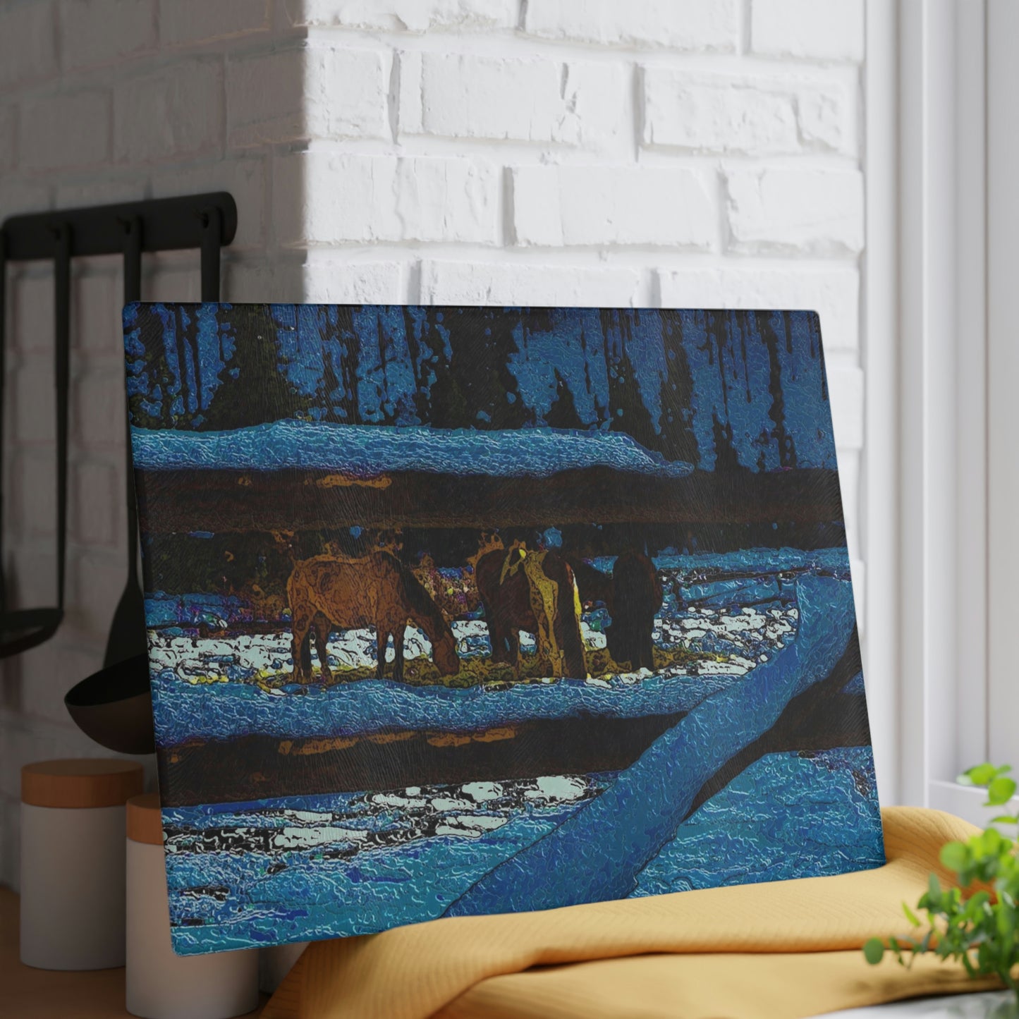 Glass Cutting Board ...  A Horse ... A Saddle ...  Foraging Through The Snow ...  An_Asses 'Cry' ... Central Idaho, November 2022 ...  Original Works ..