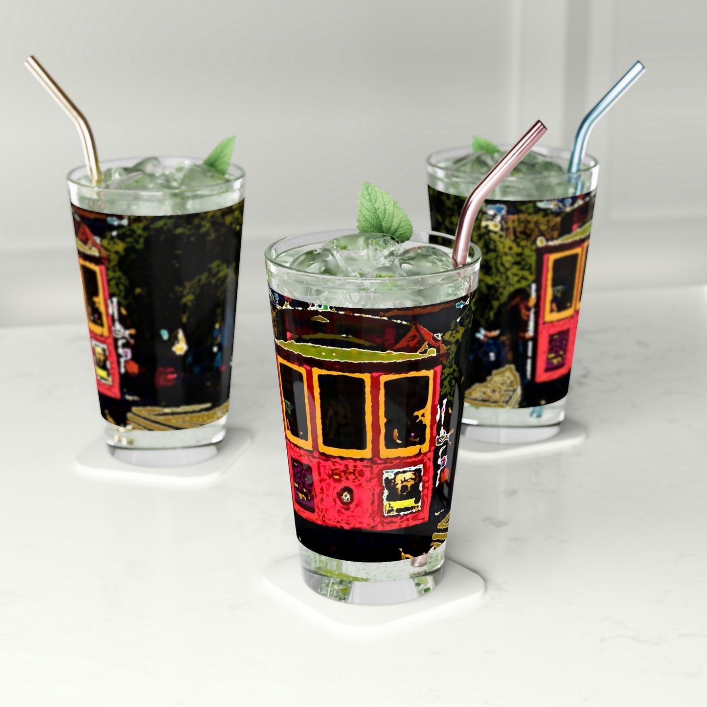 Pint Glass, 16oz ... San Francisco ... 'A Rice-A-Roni-A-San Francisco Treat' ... "A Cable Car Classic" ... Family Archives: 1973 ... Original Works ...