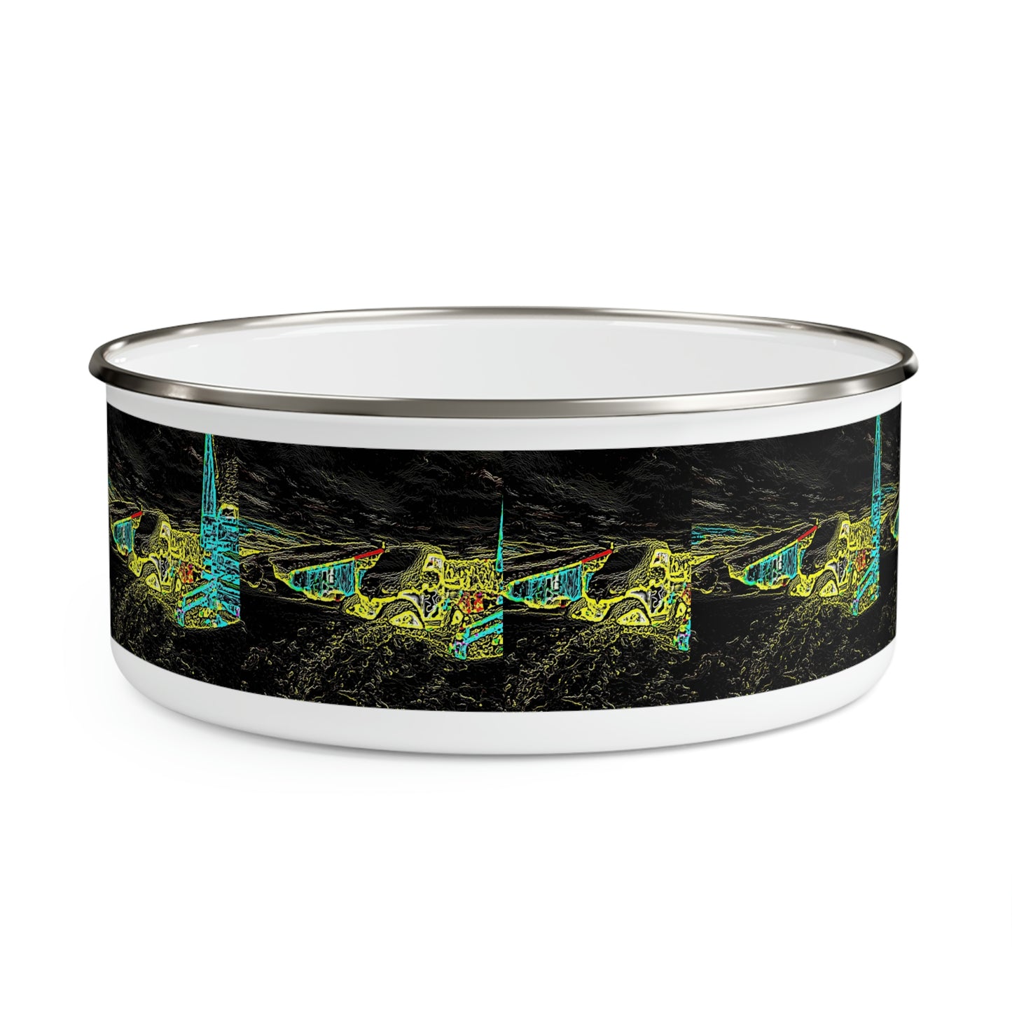 Enamel Bowl ... "Snow Vehicle In Snow Storm At-Rest" ... Circa 12Mar23 ... Central Idaho ... 18-Hours Rendering Time: Original Works ...