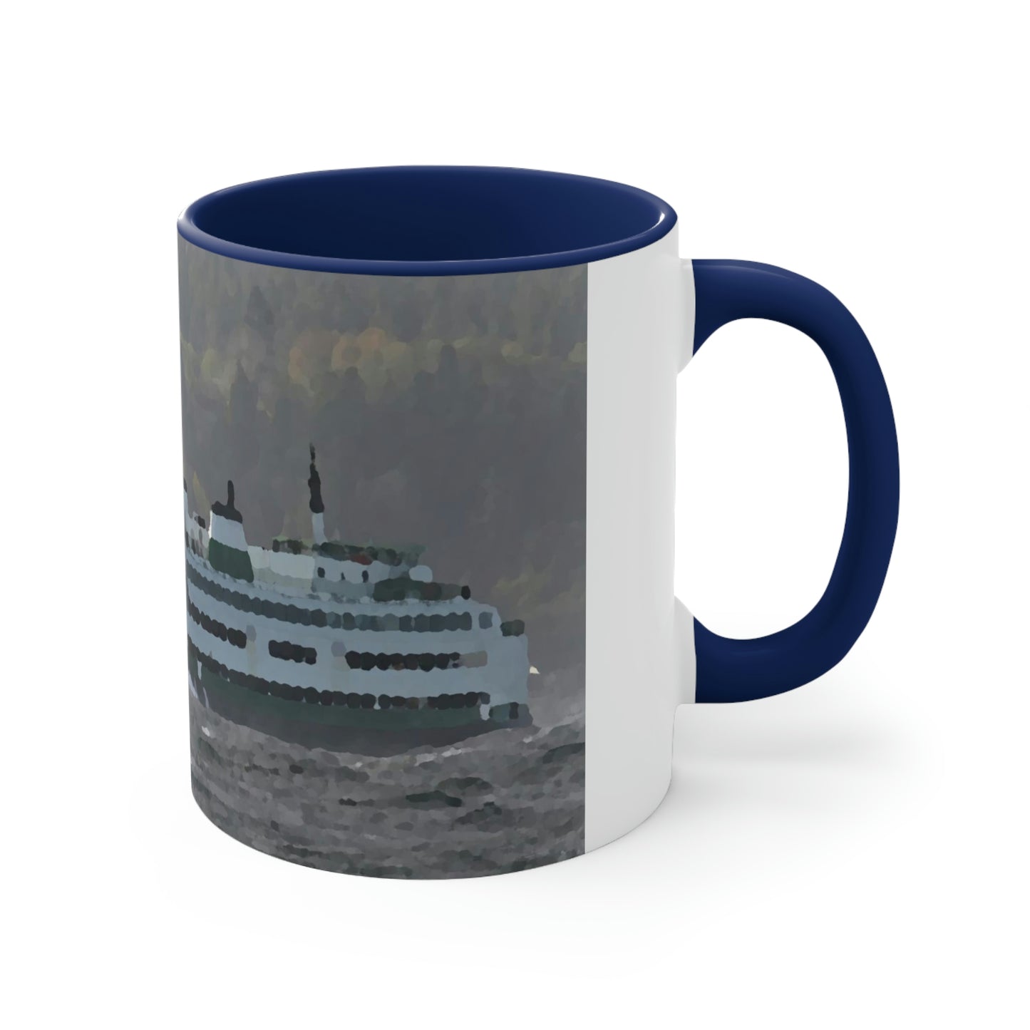 Accent Coffee Mug, 11oz ... WADOT Ferry Crossing ... "A Very Rough Day" ... Mulkiteo Route ... Family Archives ... Early 1990's' ... Original Works ...