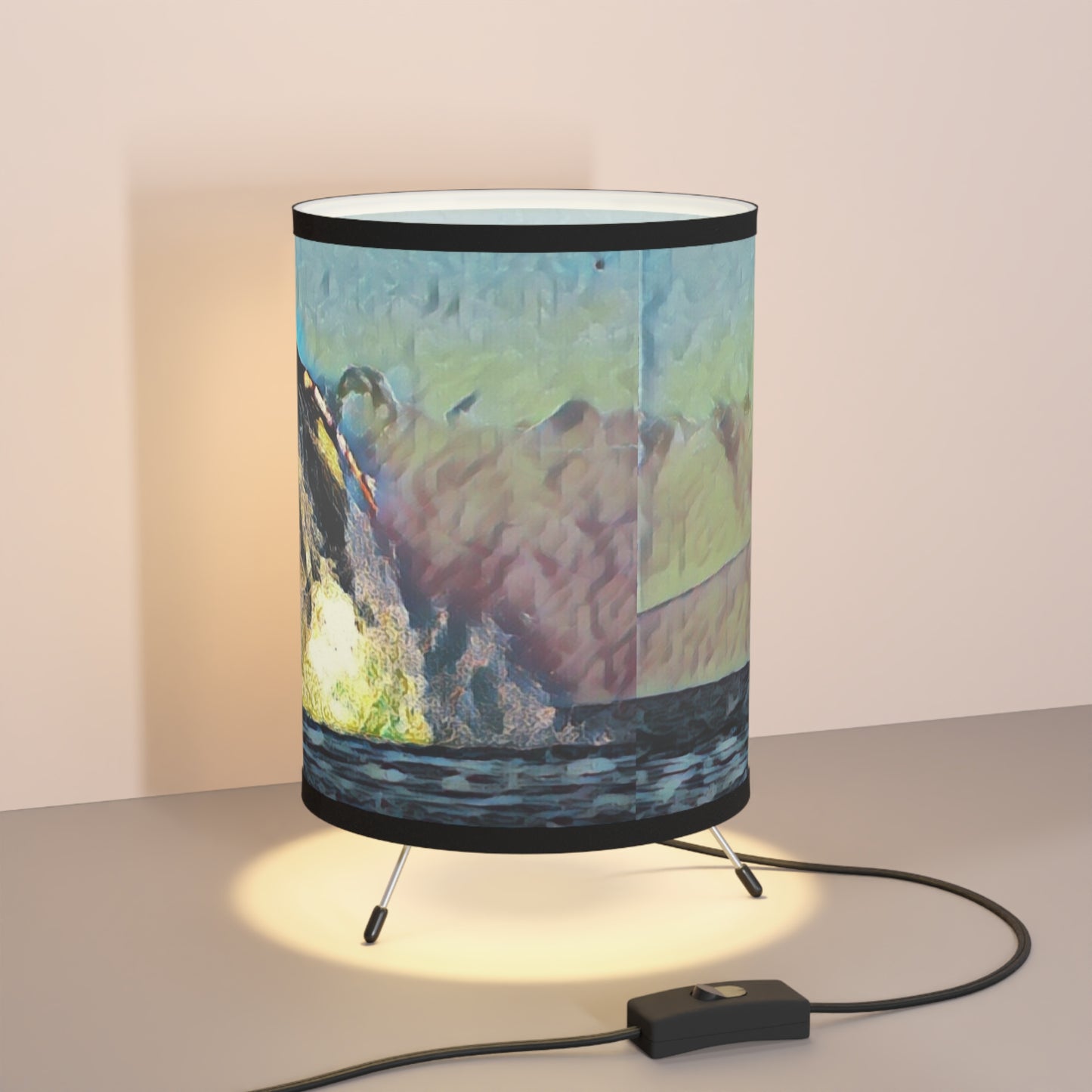 Tripod Lamp with High-Res Printed Shade, US\CA plug ... An Extraordinary Humpback Breach ... 'With Explosive Energy' ... Family Archives (KPH) ... Circa: 21st Century. Maui, HI ... Original Works ...