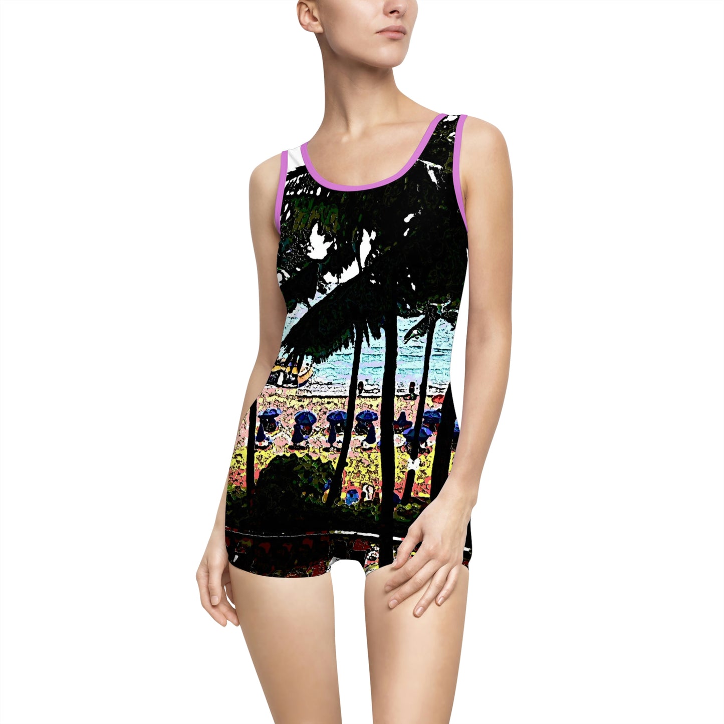 Women's Vintage Swimsuit ...  "A Beautiful Beach Amongst The Palms" ... The Outrigger Waikiki, Honolulu, Oahu ... Original Works ...