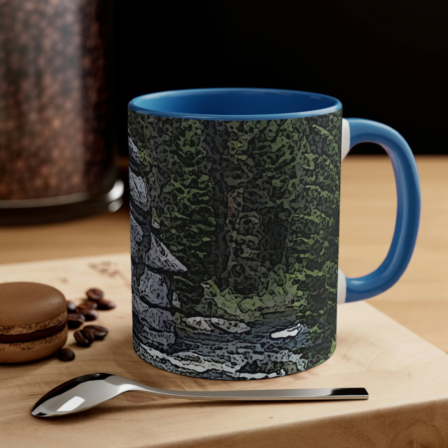 Accent Coffee Mug, 11oz ..."I Am Innocent" ... Tricky-Dick Immortalized ... Nixon Rock: Along The River ... Central Idaho, Summer 2020 ... Original Works ...