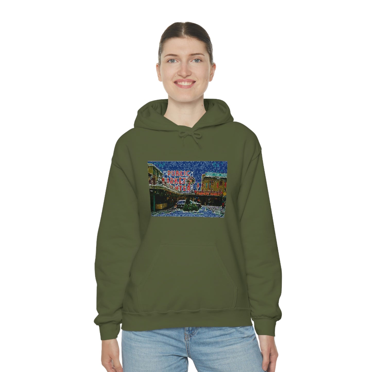Unisex Heavy Blend™ Hooded Sweatshirt ... Pike Place Market: 'The Public Market', Seattle, Washington. Circa Fall 2013 ...