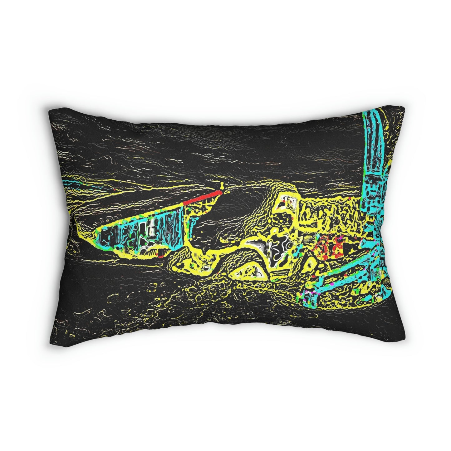 Spun Polyester Lumbar Pillow ...  "Snow Vehicle In Snow Storm At-Rest" ... Circa 12Mar23 ... Central Idaho ... 18-Hours Rendering Time: Original Works ...