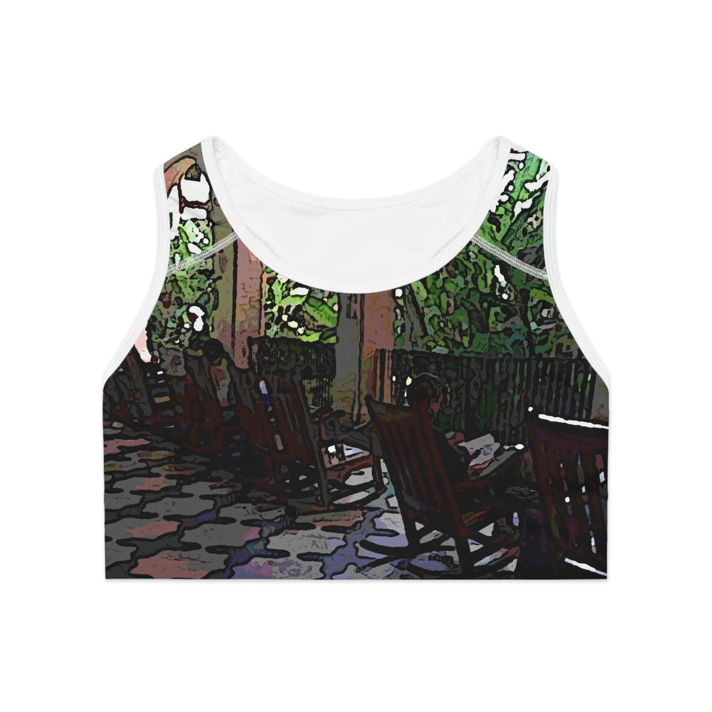 Sports Bra (AOP) ... Lanai & Rocking Chairs At: 'The Pink Palace' ... The Royal Hawai'ian ... Honolulu, HI ... '27Oct2014' ... Original Works ...