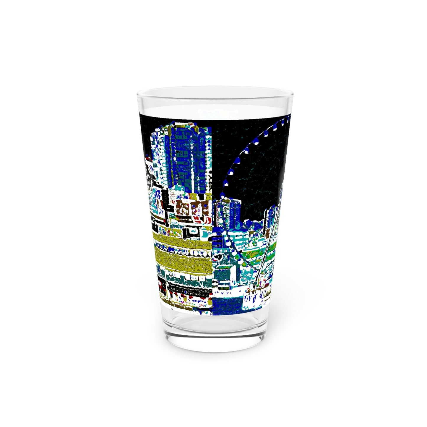 Pint Glass, 16oz ... That Classic Wheel ... 'Seattle's Wheel' ... & Old Classic Waterside Vendors ...  'Family Archives' ... Original Works ...