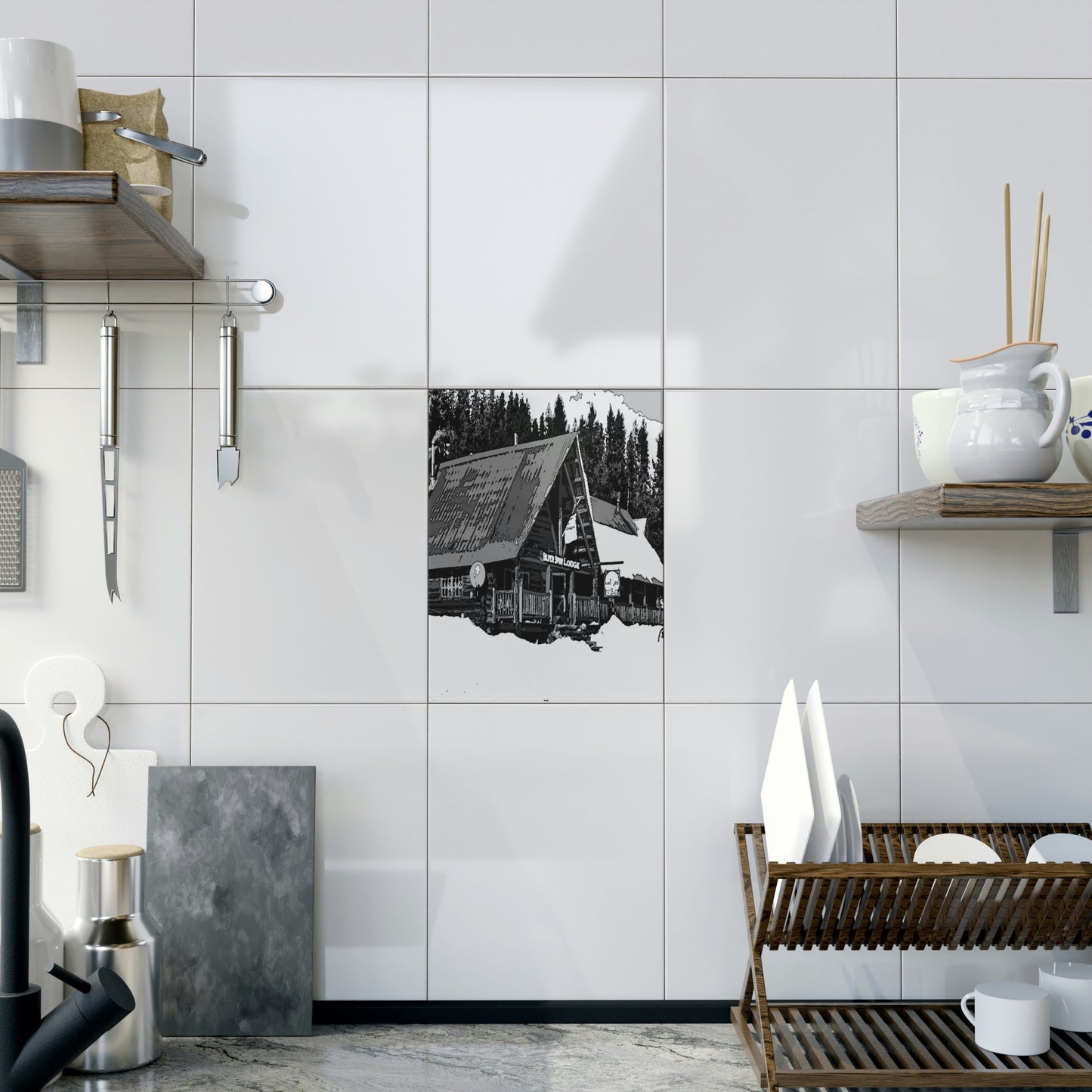 Ceramic Photo Tile ... A Beautiful Lodge & Back-Country Outfitter In A Mountain Town ... 'Dixie, Idaho, November 2022' ... Original Works ...