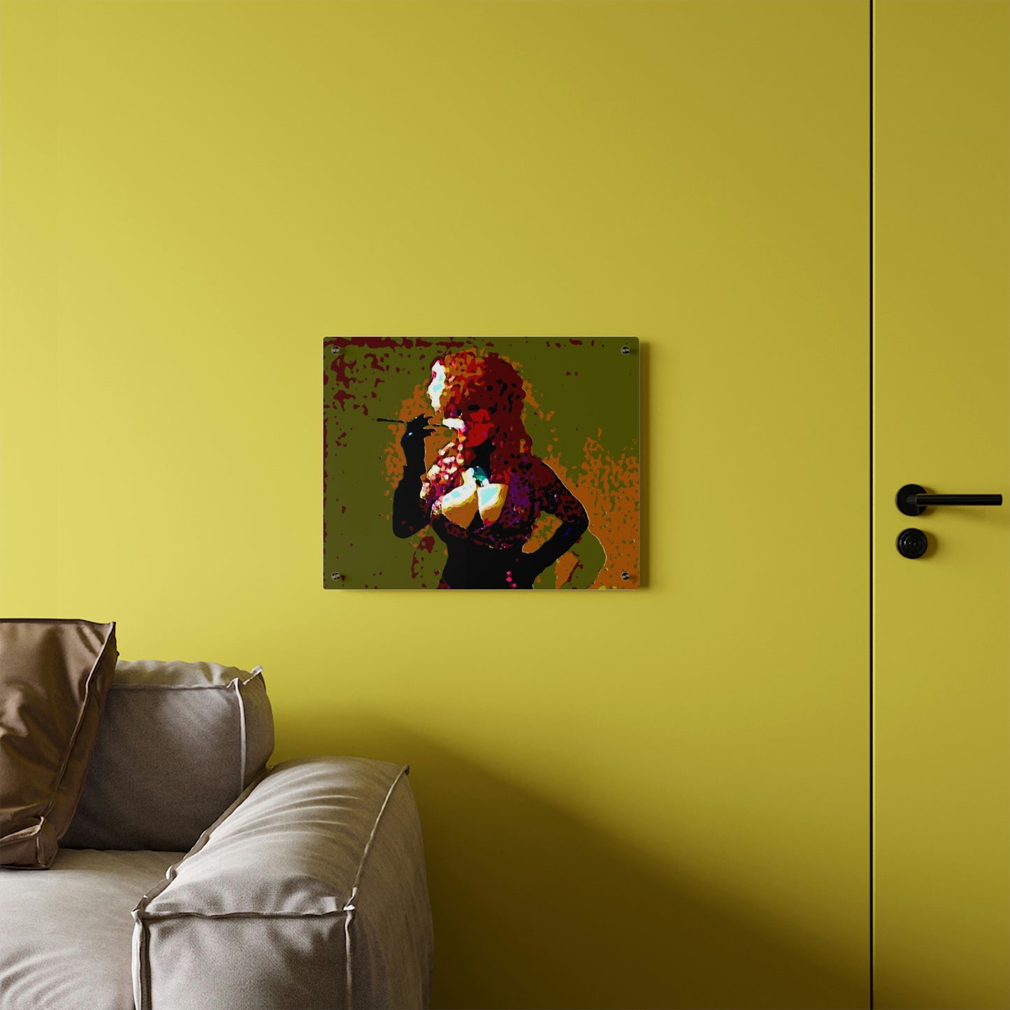 Acrylic Wall Art Panels ...  A Colleague Overseas ... 'Enjoying A Fag' ... Original Works ... "April Fools 2023" ... Hot-Tranny-Smoke ...