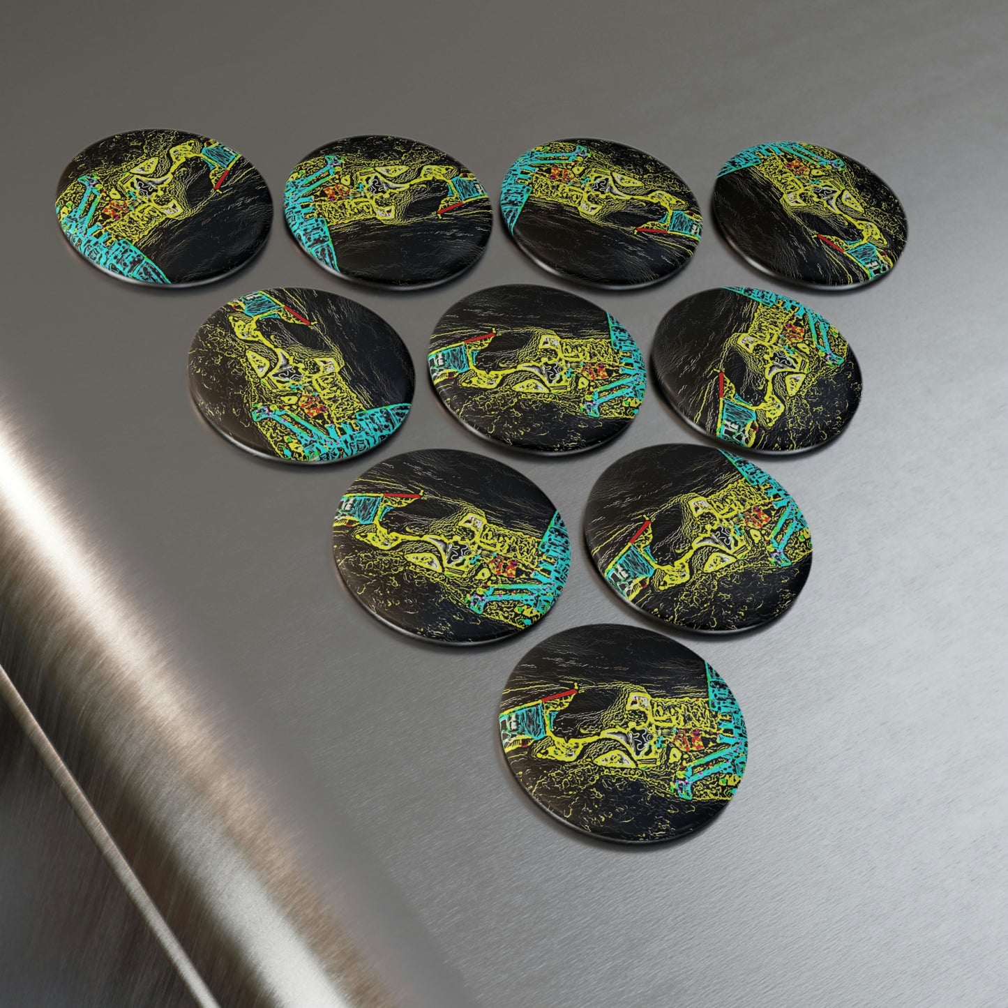 Button Magnet, Round (1 & 10 pcs) ... "Snow Vehicle In Snow Storm At-Rest" ... Circa 12Mar23 ... Central Idaho ... 18-Hours Rendering Time: Original Works ...