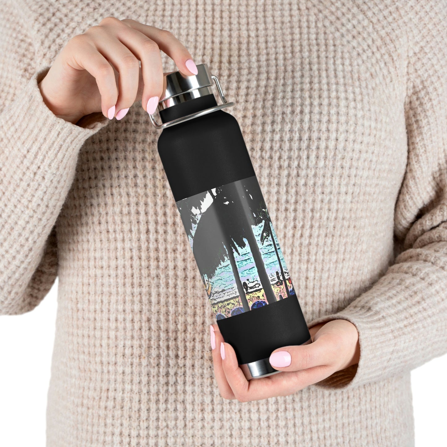 Copper Vacuum Insulated Bottle, 22oz ... "A Beautiful Beach Amongst The Palms" ... The Outrigger Waikiki, Honolulu, Oahu ... Original Works ...