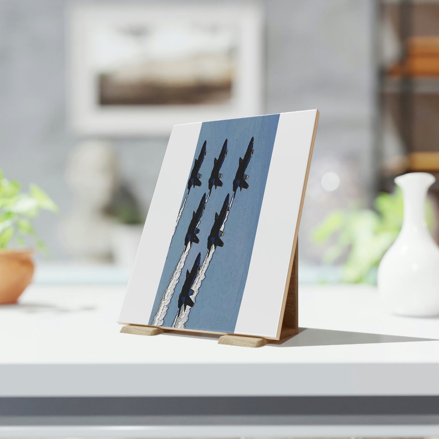 Ceramic Photo Tile ... Seattle Seafair ..."Blue Angels Run Over Lake Washington" ... Circa Mid 1980's ... Dr FJ Holt ... Original Works ...
