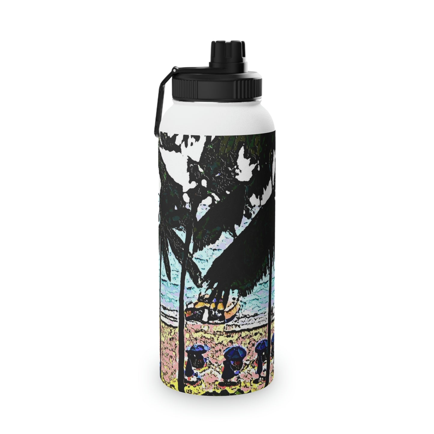 Stainless Steel Water Bottle, Sports Lid ... "A Beautiful Beach Amongst The Palms" ... The Outrigger Waikiki, Honolulu, Oahu ... Original Works ...