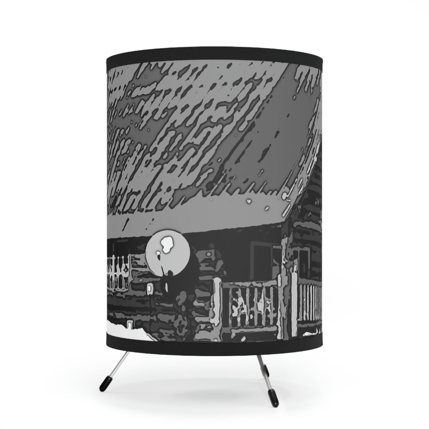 Tripod Lamp with High-Res Printed Shade, US\CA plug ... A Beautiful Lodge & Back-Country Outfitter In A Mountain Town ... 'Dixie, Idaho, November 2022' ... Original Works ...