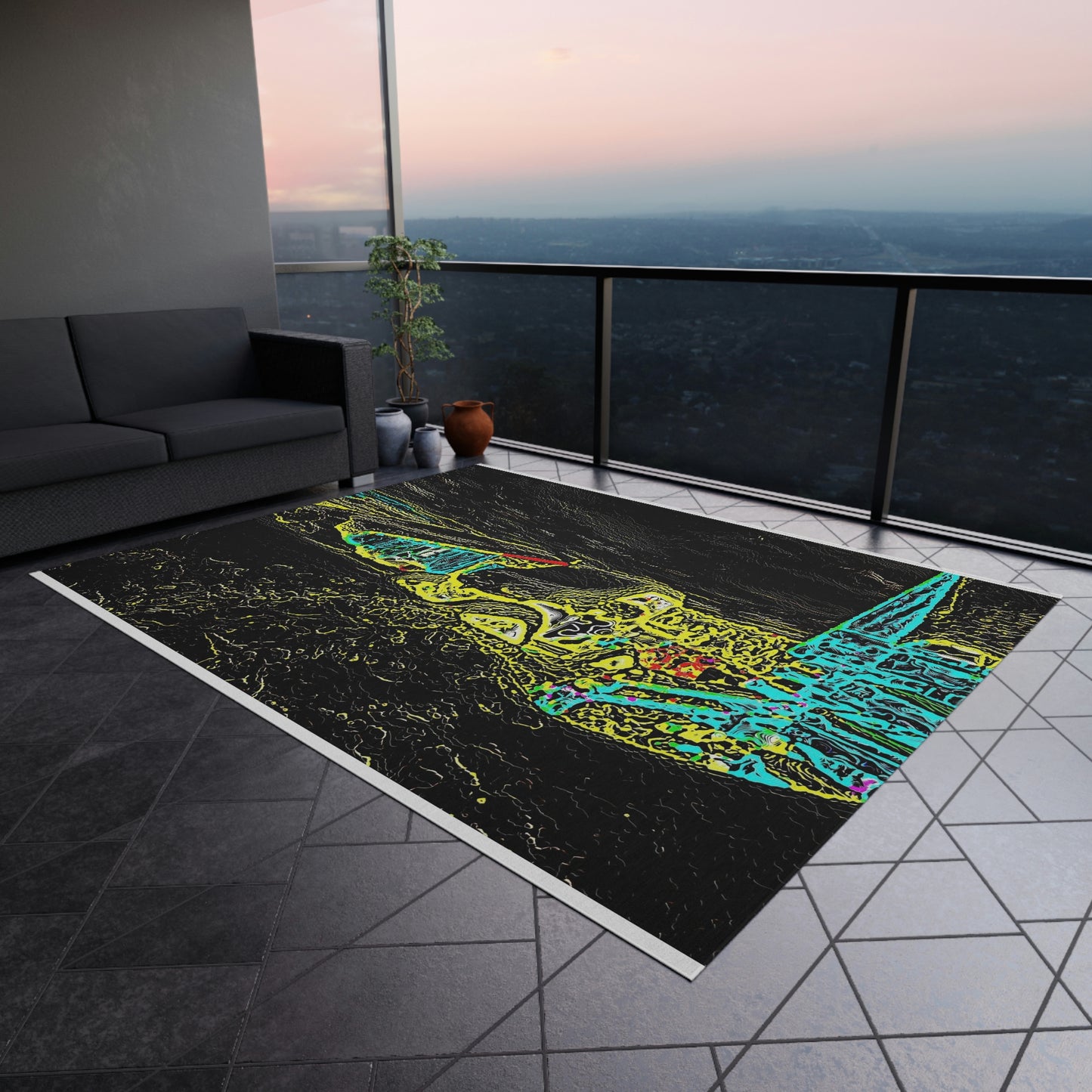 Outdoor Rug ... "Snow Vehicle In Snow Storm At-Rest" ... Circa 12Mar23 ... Central Idaho ... 18-Hours Rendering Time: Original Works ...