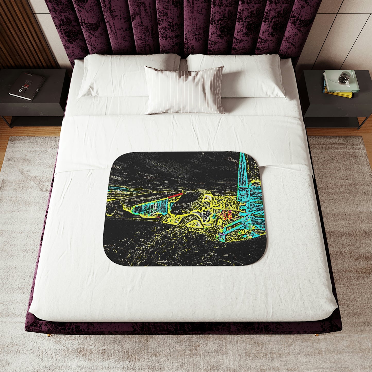 Sherpa Blanket, Two Colors ...  "Snow Vehicle In Snow Storm At-Rest" ... Circa 12Mar23 ... Central Idaho ... 18-Hours Rendering Time: Original Works ...