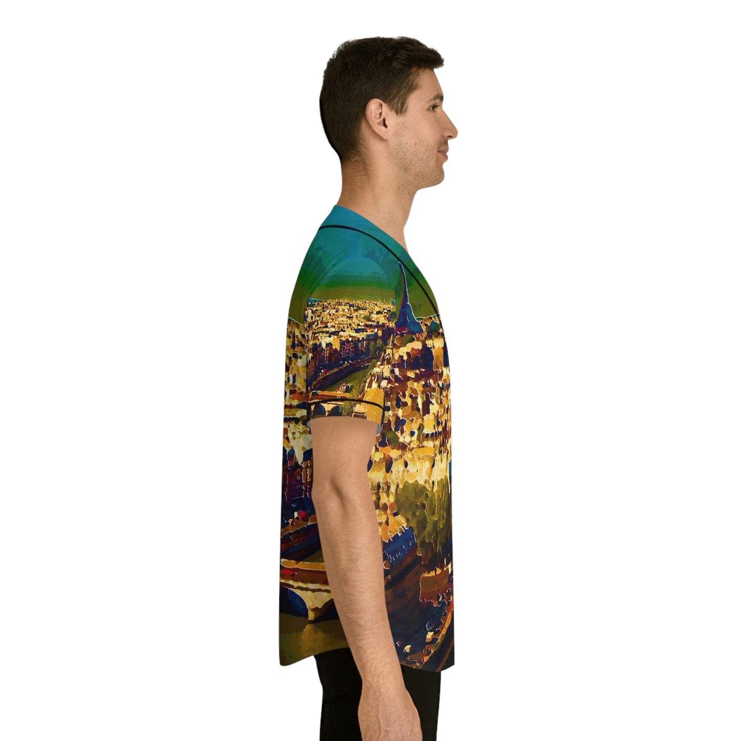 Men's Baseball Jersey (AOP) ... Au Paris ... "Along The River Seine" ... Barbara Joan Bonnell-Holt: 1972 ... Original Works ...