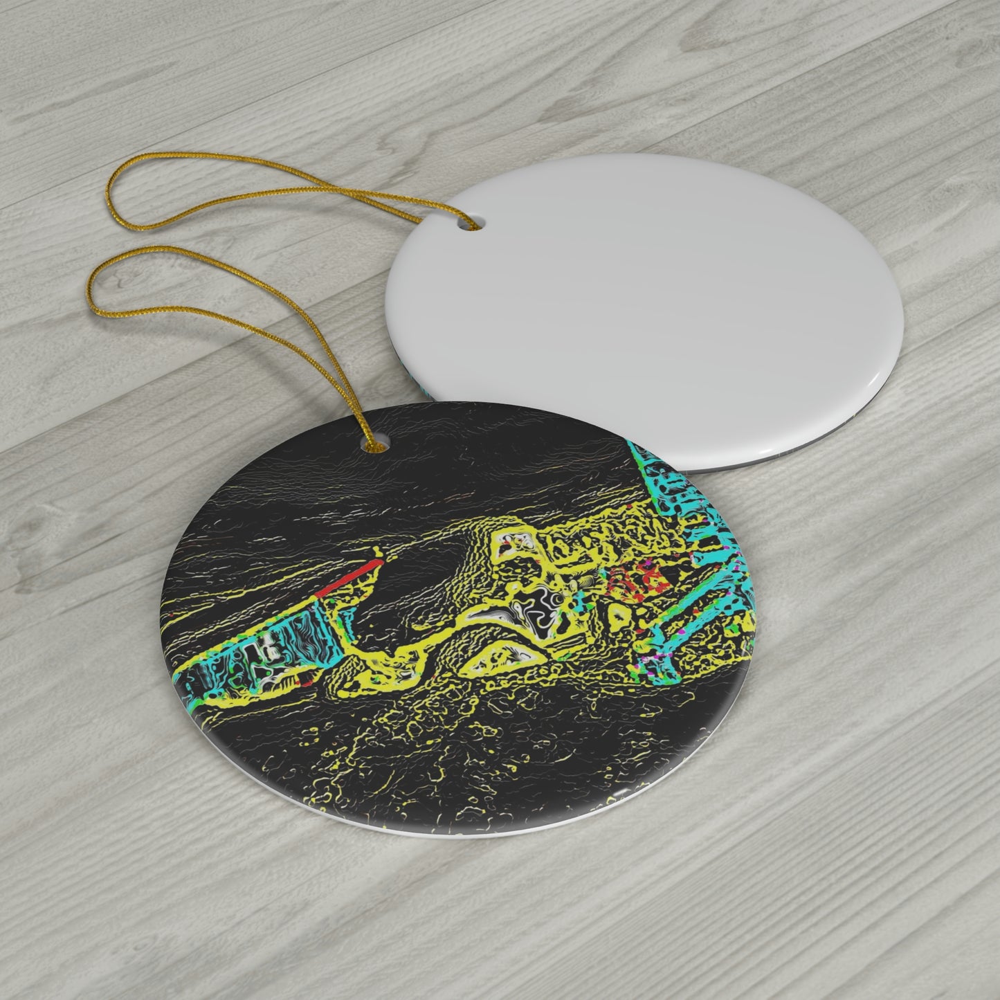 Ceramic Ornament, 4 Shapes ... "Snow Vehicle In Snow Storm At-Rest" ... Circa 12Mar23 ... Central Idaho ... 18-Hours Rendering Time: Original Works ...
