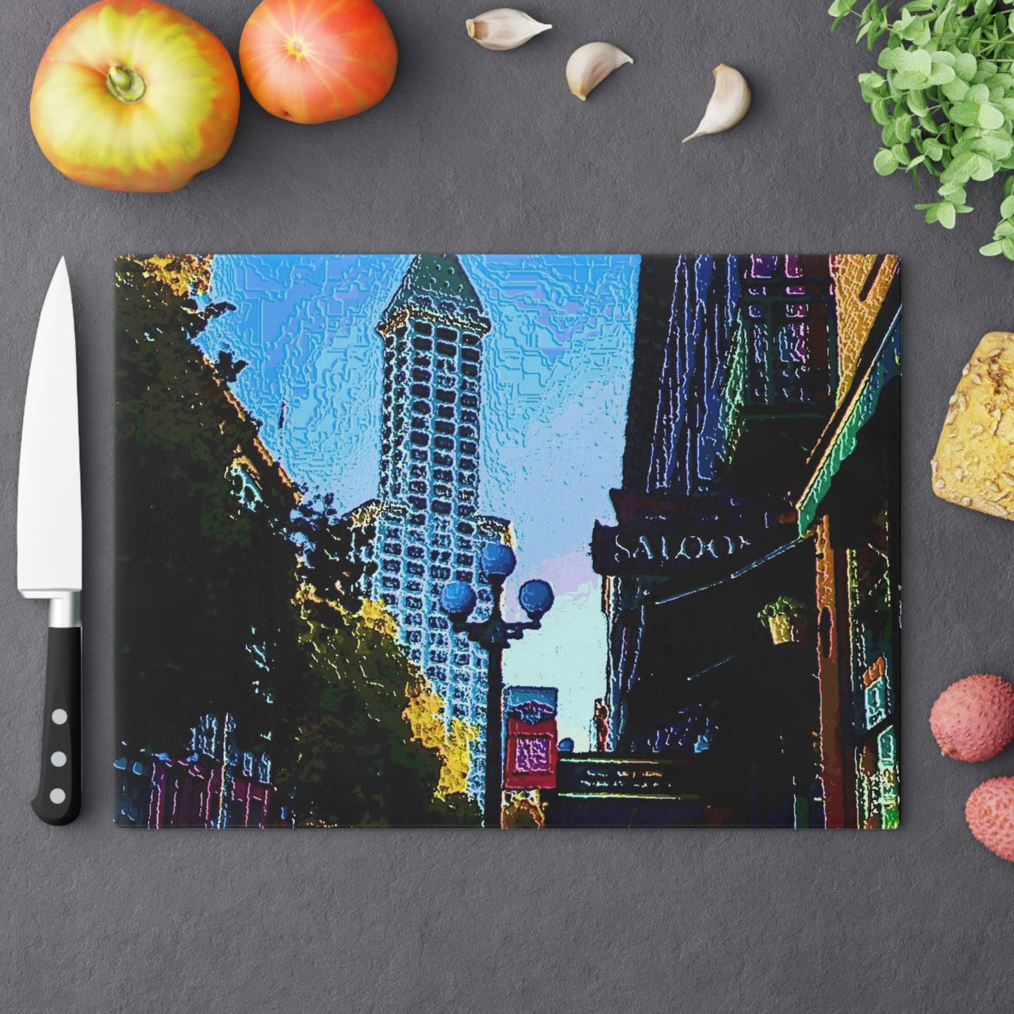 Cutting Board ...  Pioneer Square & Smith Tower ... 'That World Famous View' ... Colleague Supplied Photo ... Original Works ...