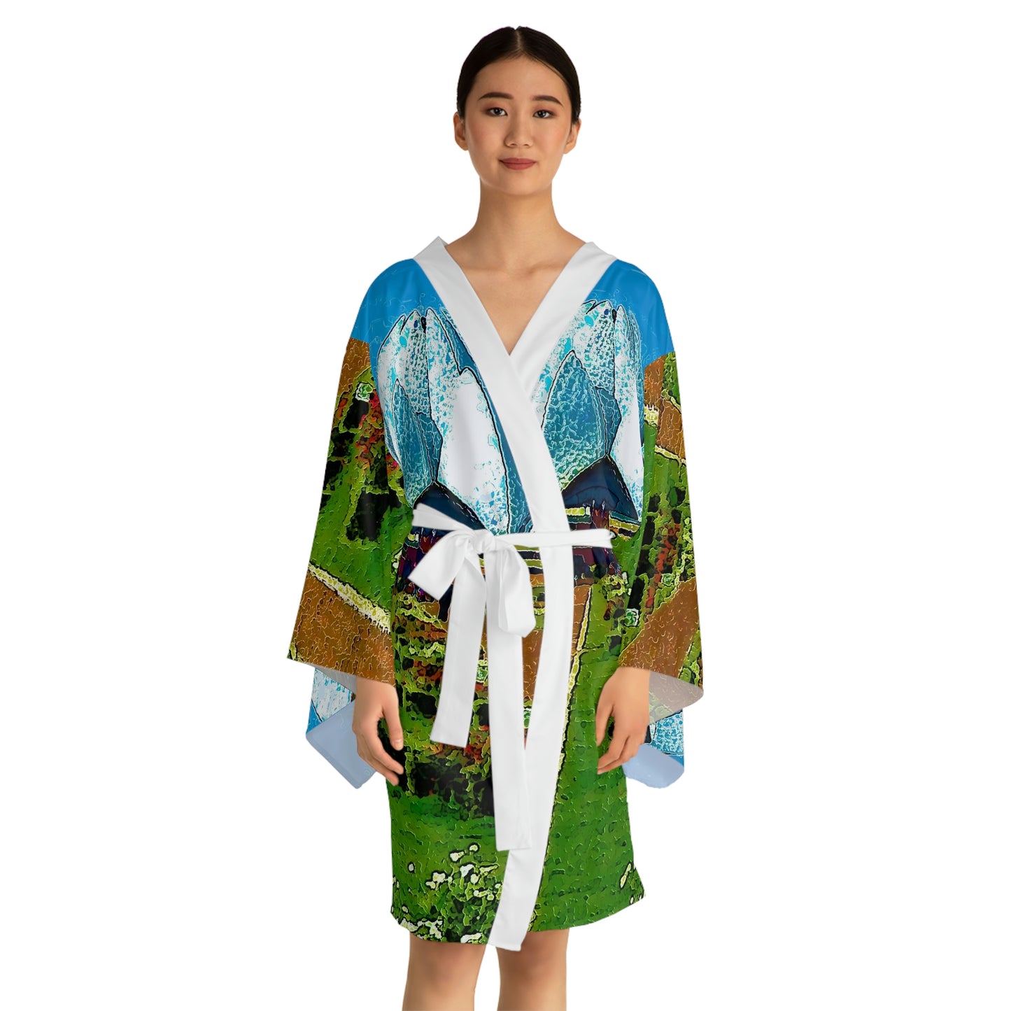 Long Sleeve Kimono Robe ... 'Bahai'i House-Of-Worship' ... "Lotus Temple: Delhi, India, 2008" ... Original Works ...