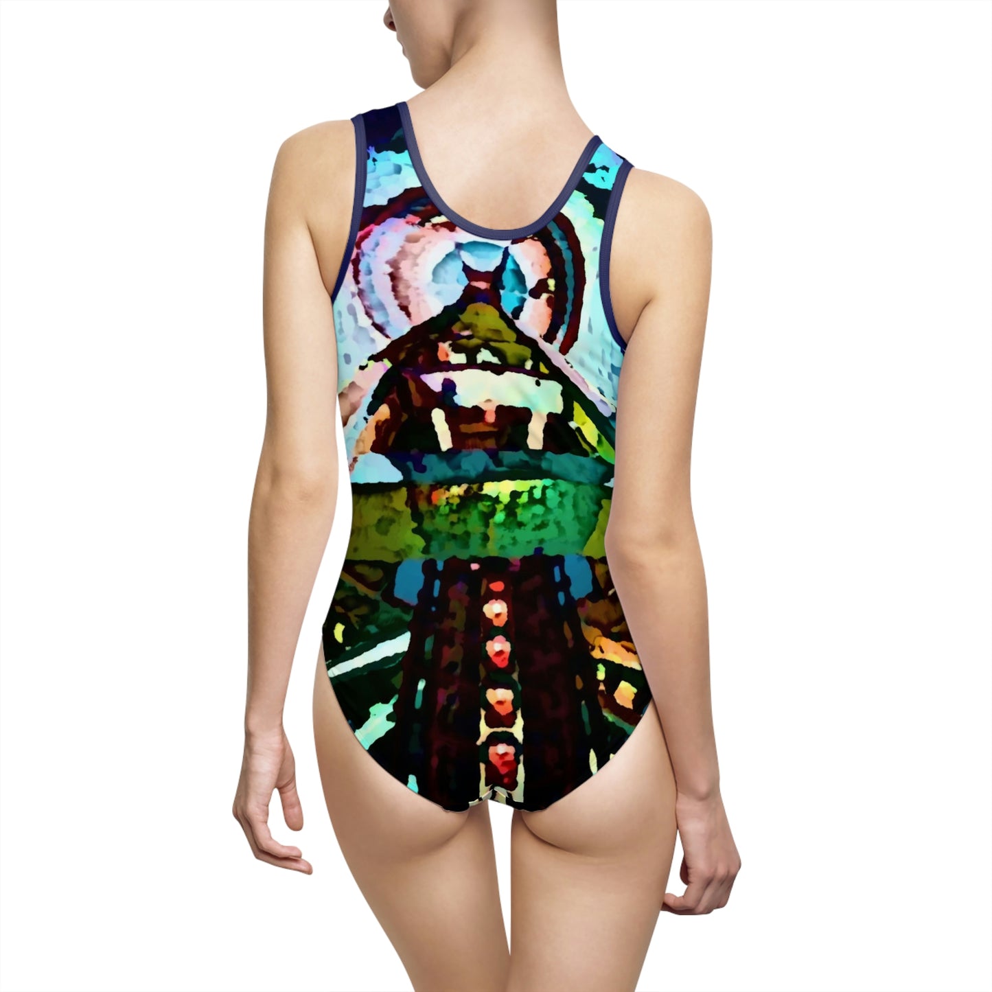 Women's Classic One-Piece Swimsuit ... "Seattle's World Fair" ... Below Space Needle 'Looking Up' ... On A Very Rainy Morning (Father's Family Photo). ... Original ...
