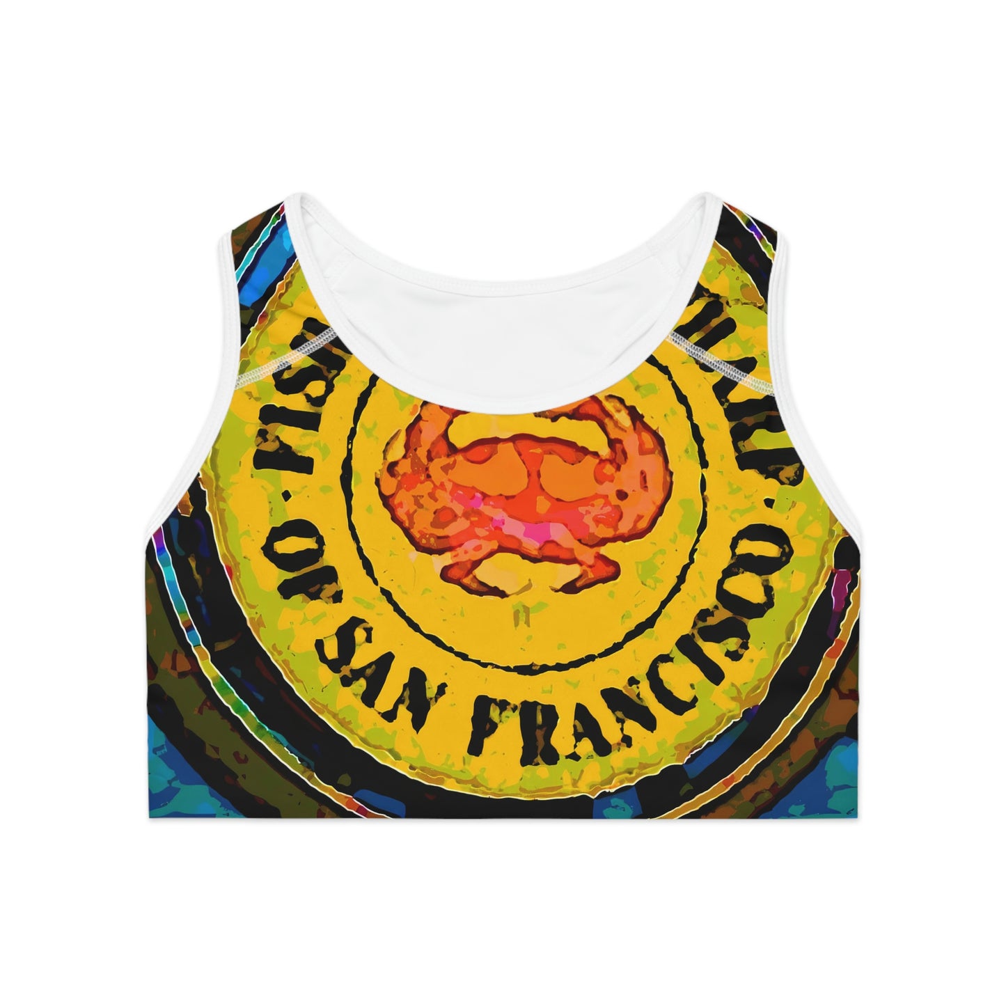 Sports Bra (AOP) ...  "No.9 Fishermen's Grotto - Fishermen's Wharf, SF, California" ... Family Archives: 1970's ... Original Works ...