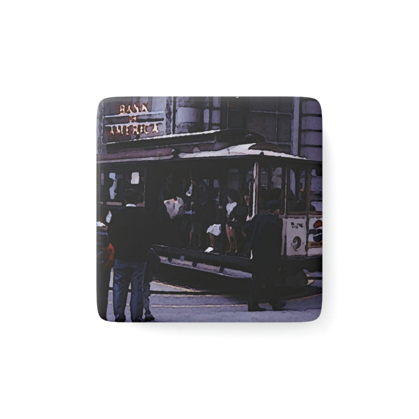 Porcelain Magnet, Square ... San Francisco ... 'Rice-A-Roni-A-San Francisco Treat' ... "A Cable Car Classic" ... Family Archives: 1973 ... Original Works ...