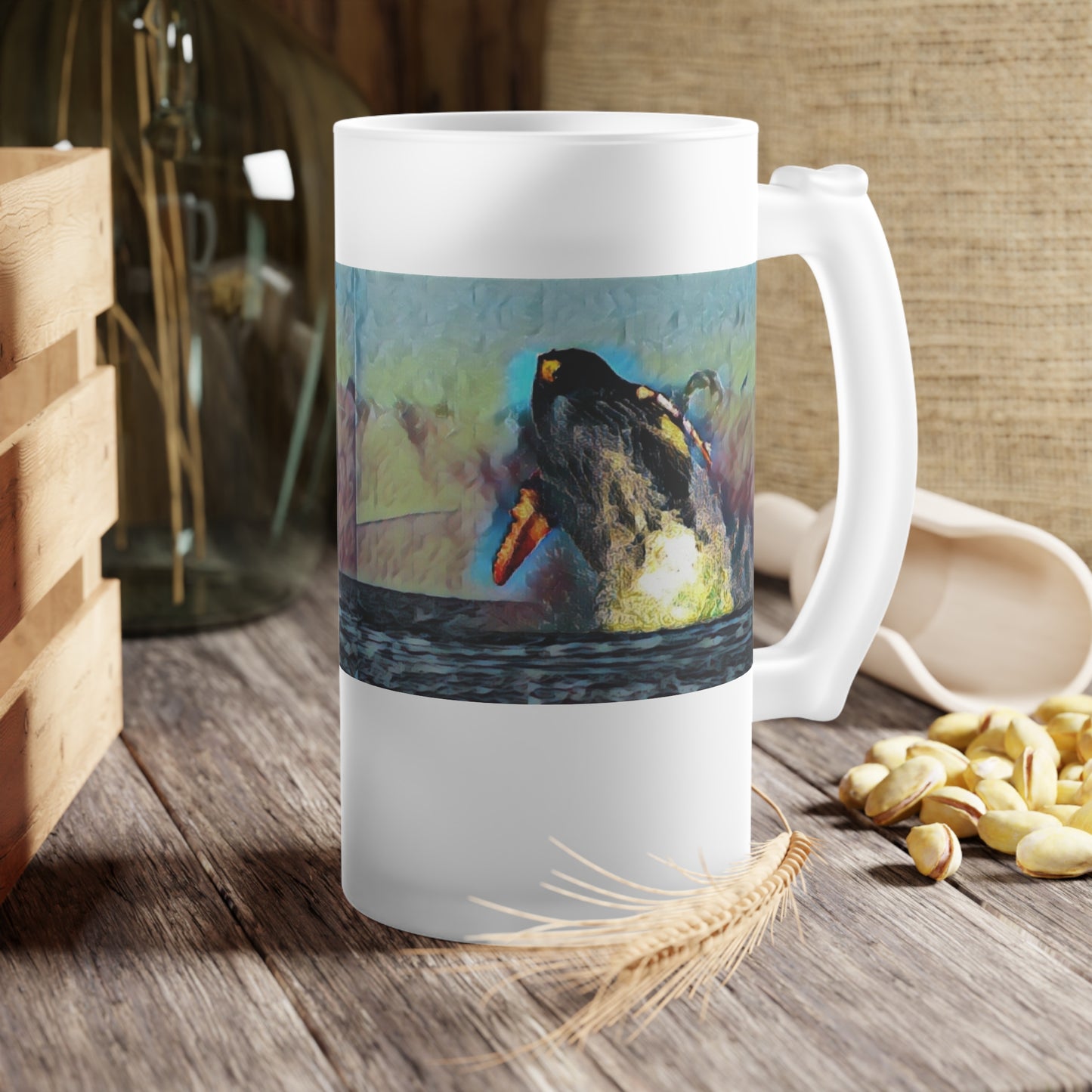 Frosted Glass Beer Mug ... An Extraordinary Humpback Breach ... 'With Explosive Energy' ... Family Archives (KPH) ... Circa: 21st Century. Maui, HI ... Original Works ...