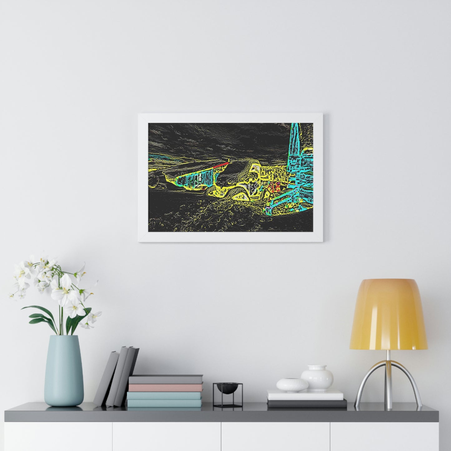Framed Horizontal Poster ... "Snow Vehicle In Snow Storm At-Rest" ... Circa 12Mar23 ... Central Idaho ... 18-Hours Rendering Time: Original Works ...
