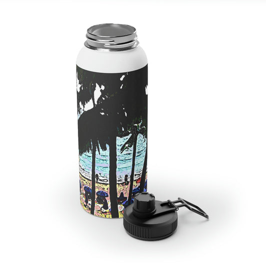 Stainless Steel Water Bottle, Sports Lid ... "A Beautiful Beach Amongst The Palms" ... The Outrigger Waikiki, Honolulu, Oahu ... Original Works ...