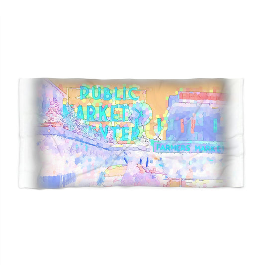 Beach Towel ... Spun Polyester Square Pillow ... 'A Public Market Made World Famous ... Sleepless-In-Seatle' ... "Pike Place Market" ...