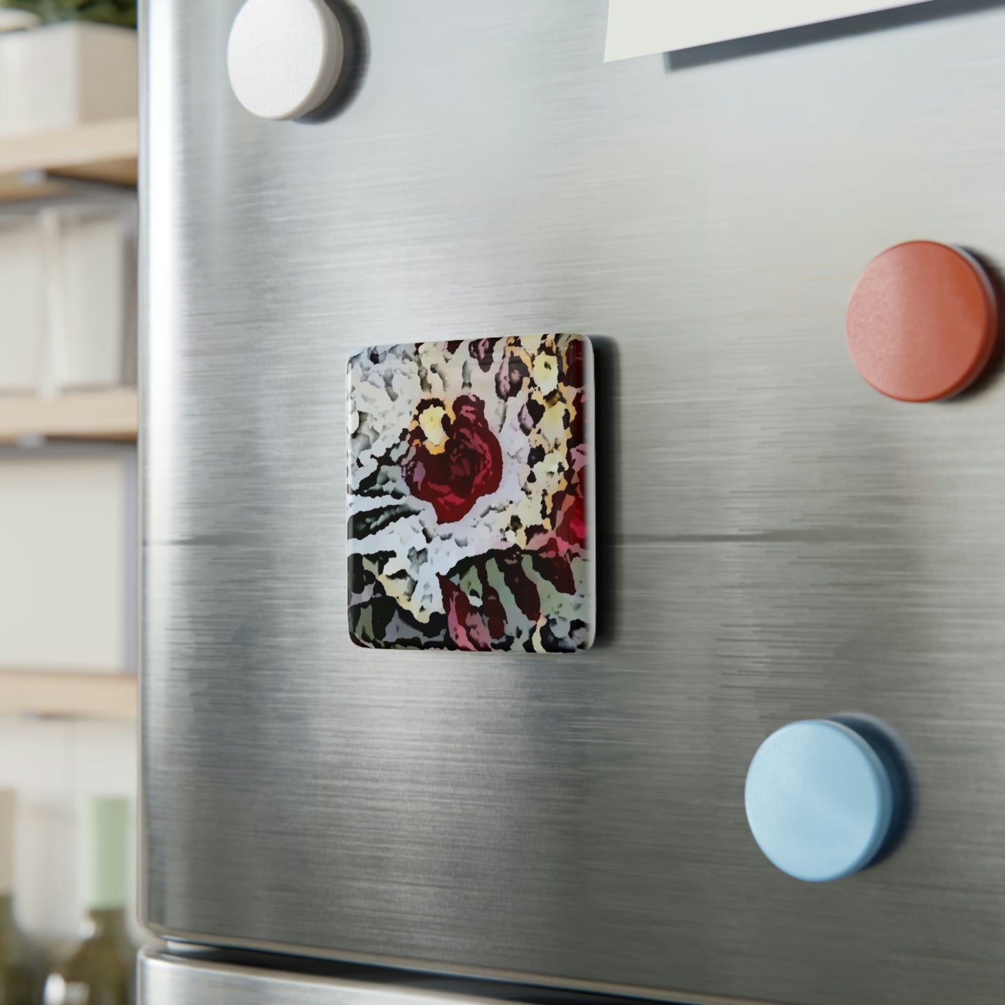 Porcelain Magnet, Square ... "A Friendly Flower" ... Pointsettia 'Pointing' ... Original Works ... (Supplied Photograph) ...