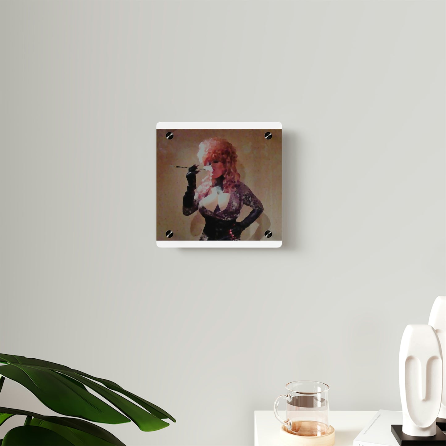 Acrylic Wall Art Panels ...  A Colleague Overseas ... 'Enjoying A Fag' ... Original Works ... "April Fools 2023" ... Hot-Tranny-Smoke ...