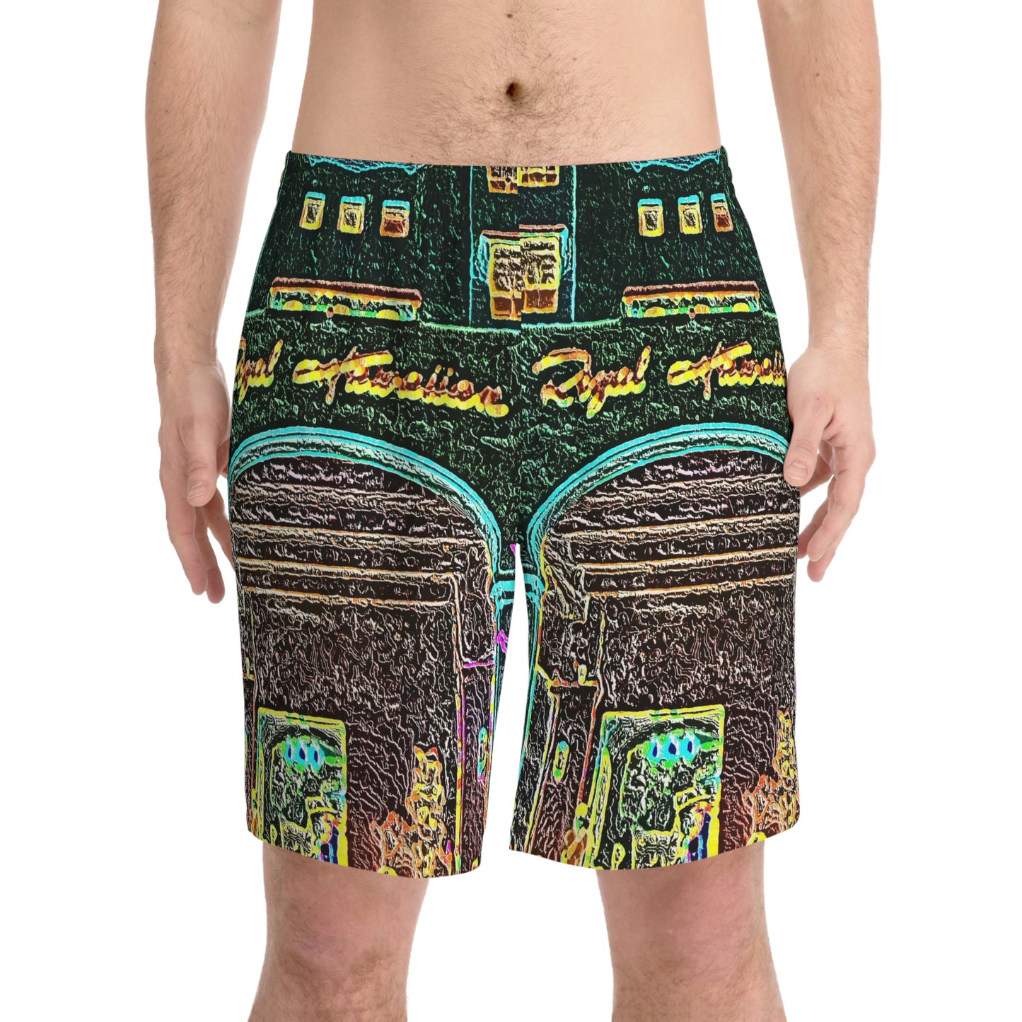 Men's Elastic Beach Shorts (AOP) ...  "La Grande Entree" At: 'The Pink Palace' ... The Royal Hawai'ian ... Honolulu, HI ... '27Oct2014' ... Original Works ...