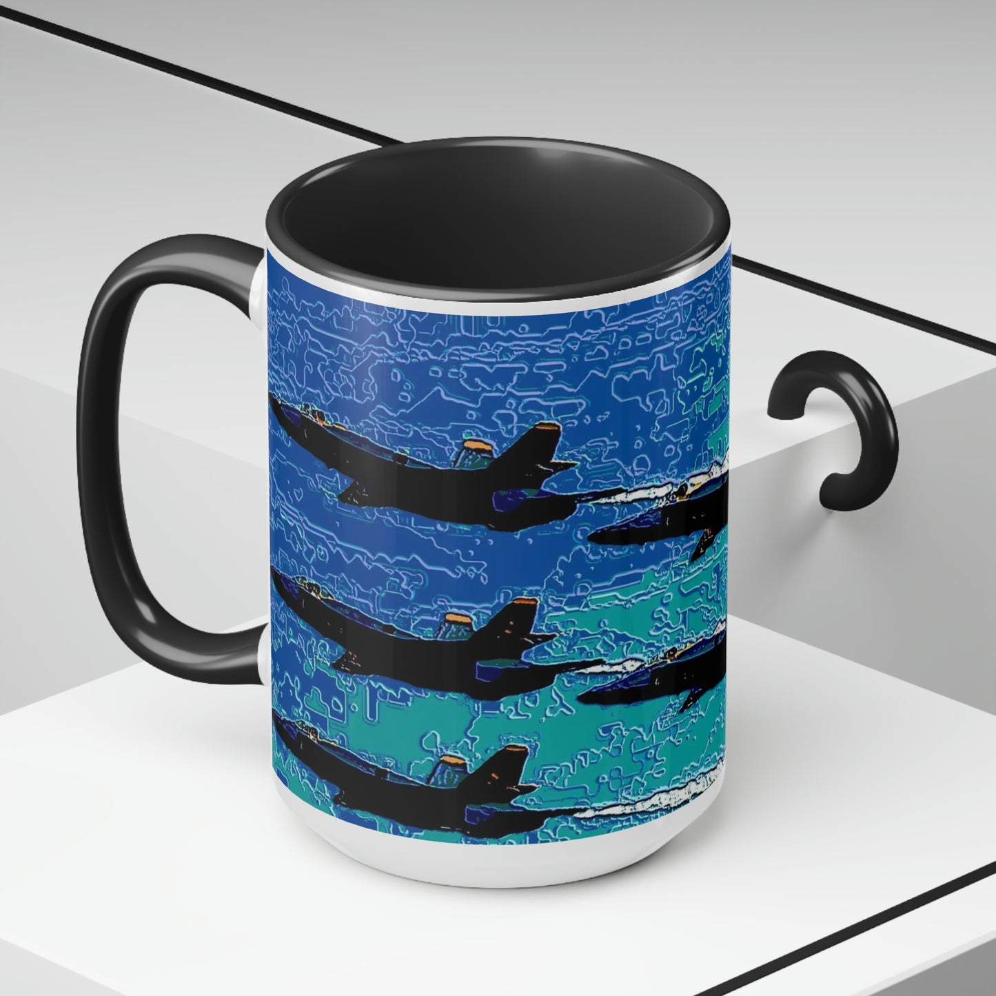 Two-Tone Coffee Mugs, 15oz ... Seattle Seafair ..."Blue Angels Run Over Lake Washington" ... Circa Mid 1980's ... Dr FJ Holt ... Original Works ...