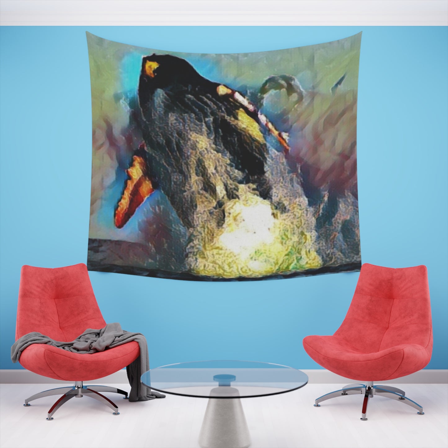 Printed Wall Tapestry ... An Extraordinary Humpback Breach ... 'With Explosive Energy' ... Family Archives (KPH) ... Circa: 21st Century. Maui, HI ... Original Works ...