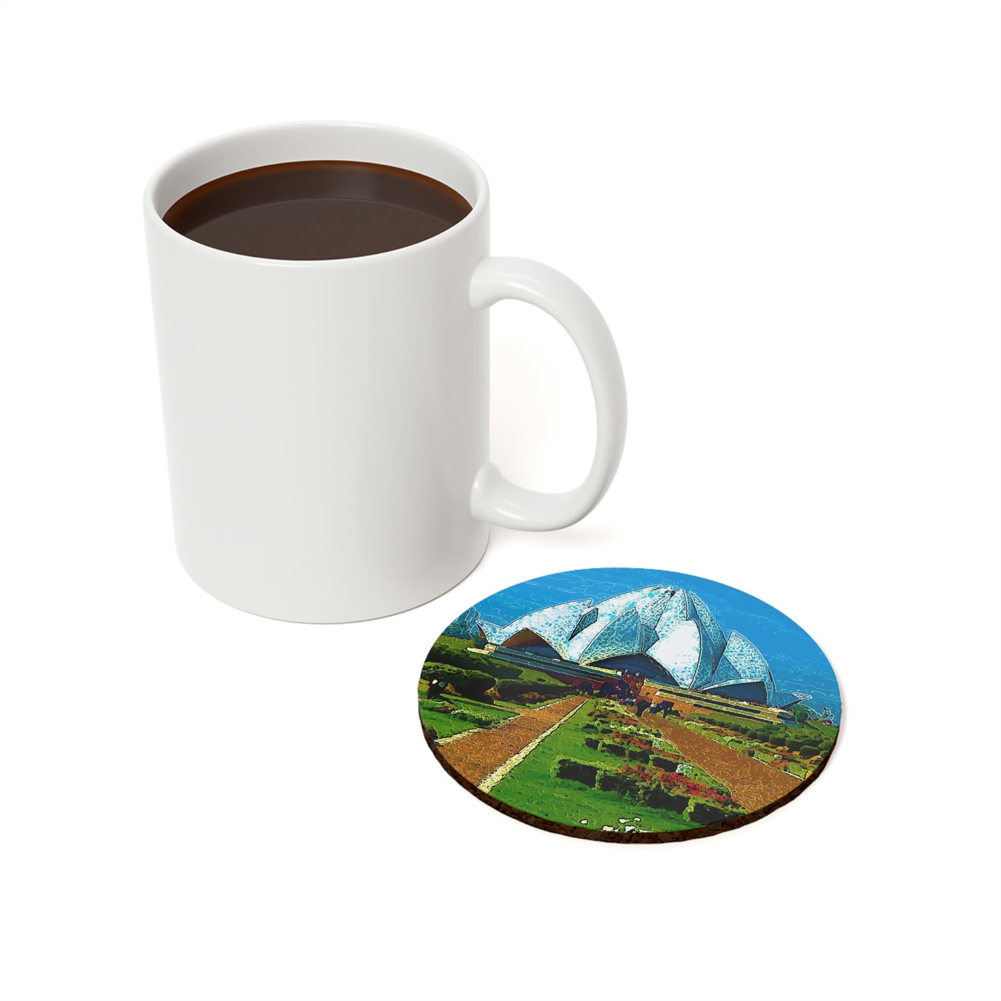 Cork Back Coaster ... 'Bahai'i House-Of-Worship' ... "Lotus Temple: Delhi, India, 2008" ... Original Works ...