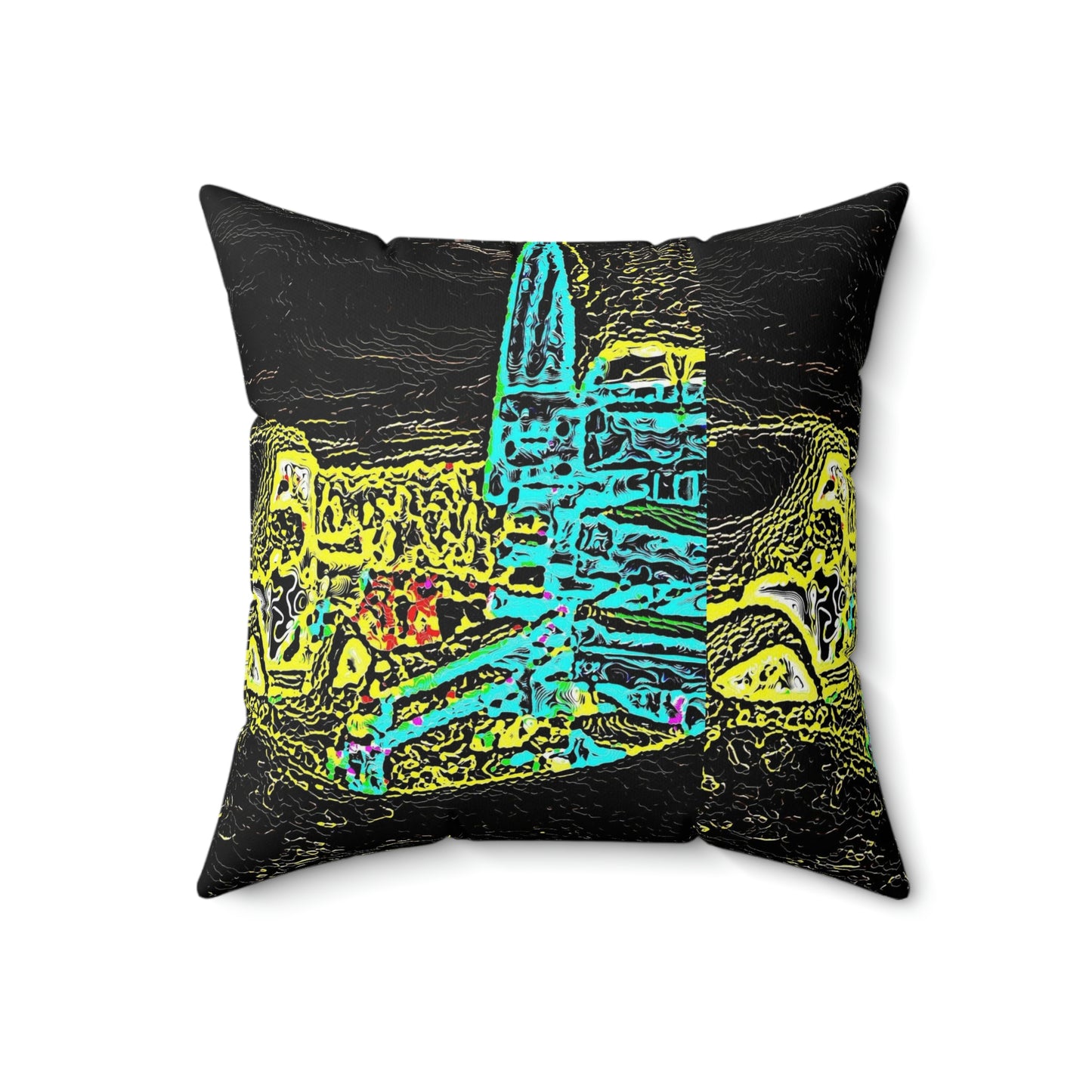 Spun Polyester Square Pillow ...  "Snow Vehicle In Snow Storm At-Rest" ... Circa 12Mar23 ... Central Idaho ... 18-Hours Rendering Time: Original Works ...
