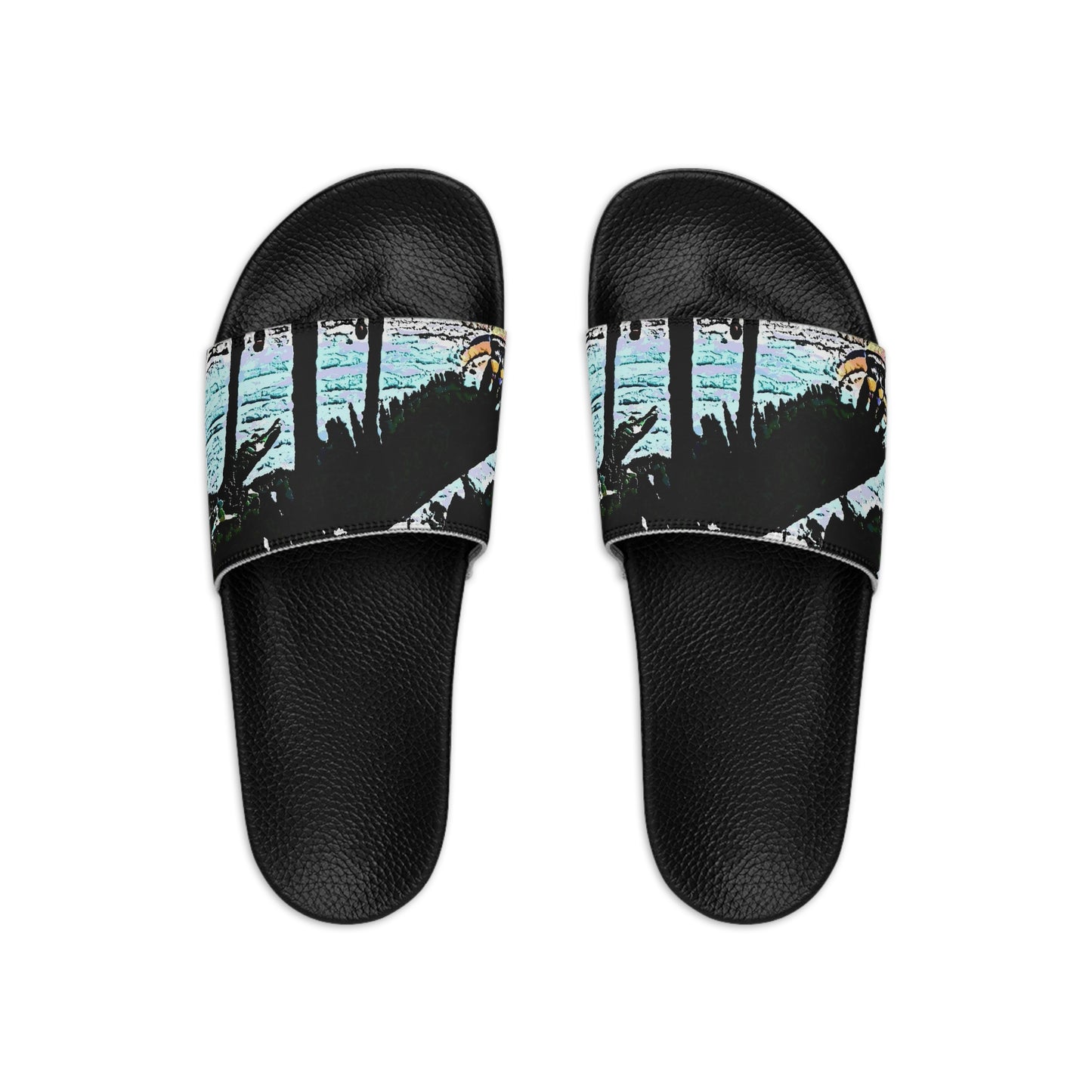 Men's Slide Sandals ...  "A Beautiful Beach Amongst The Palms" ... The Outrigger Waikiki, Honolulu, Oahu ... Original Works ...