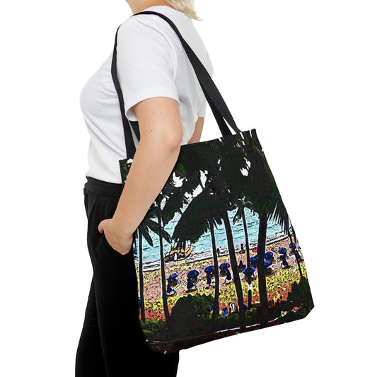 AOP Tote Bag ... "A Beautiful Beach Amongst The Palms" ... The Outrigger Waikiki, Honolulu, Oahu ... Original Works ...