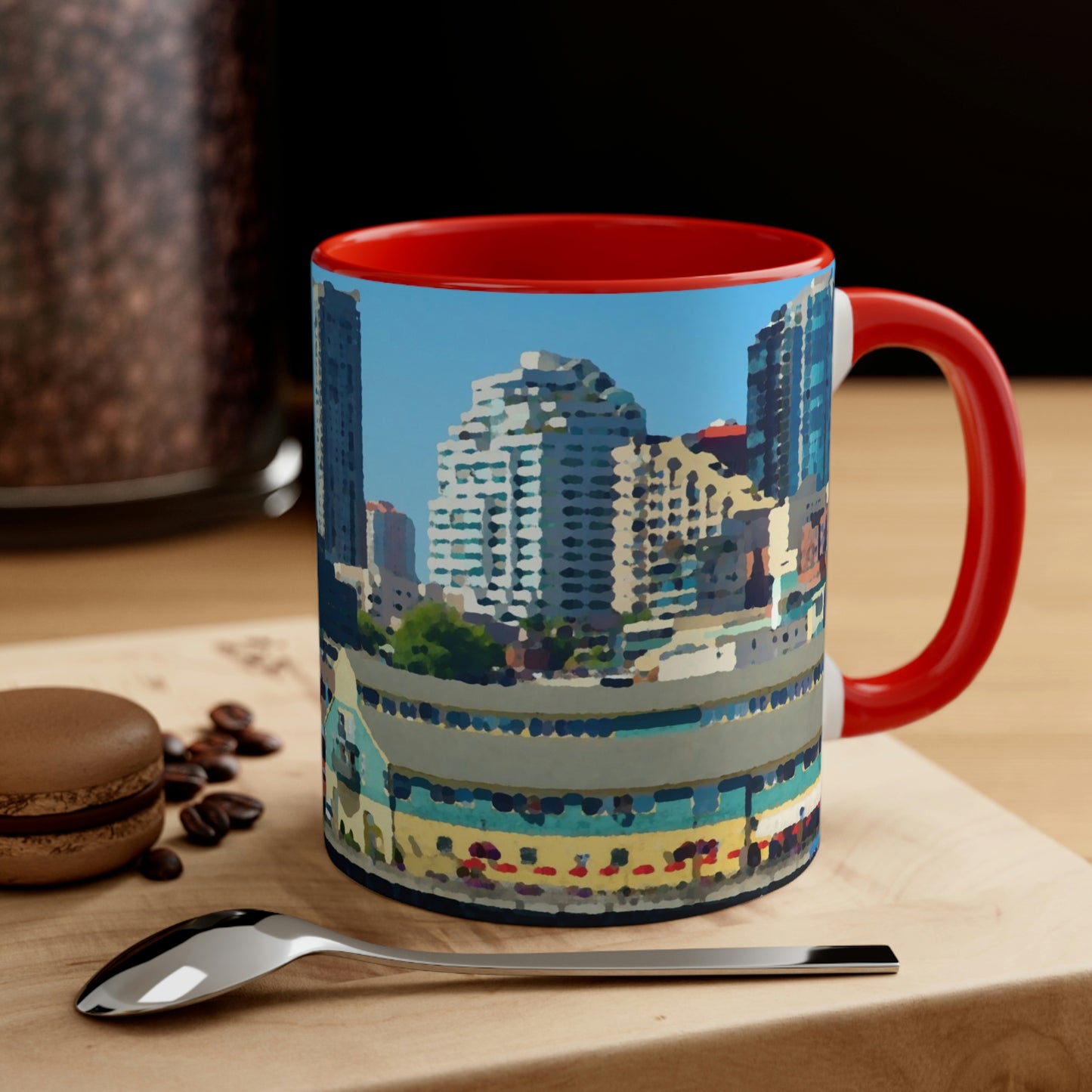 Accent Coffee Mug, 11oz ... That Classic Wheel ... 'Seattle's Wheel' ... & Old Classic Waterside Vendors ...  'Family Archives' ... Original Works ...